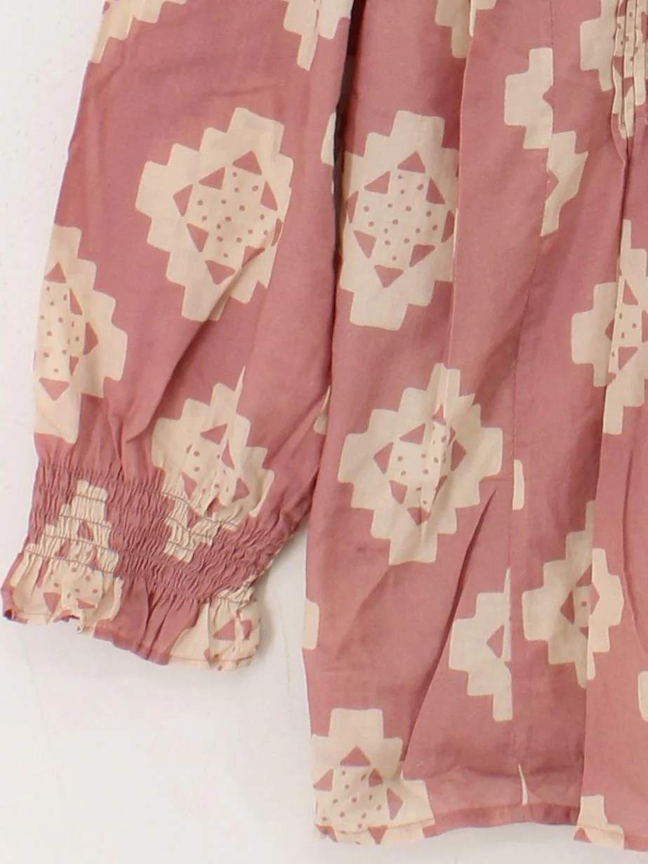 East Women's Top UK 18 Pink Geometric 100% Cotton Long Sleeve V-Neck Tunic - Image 4