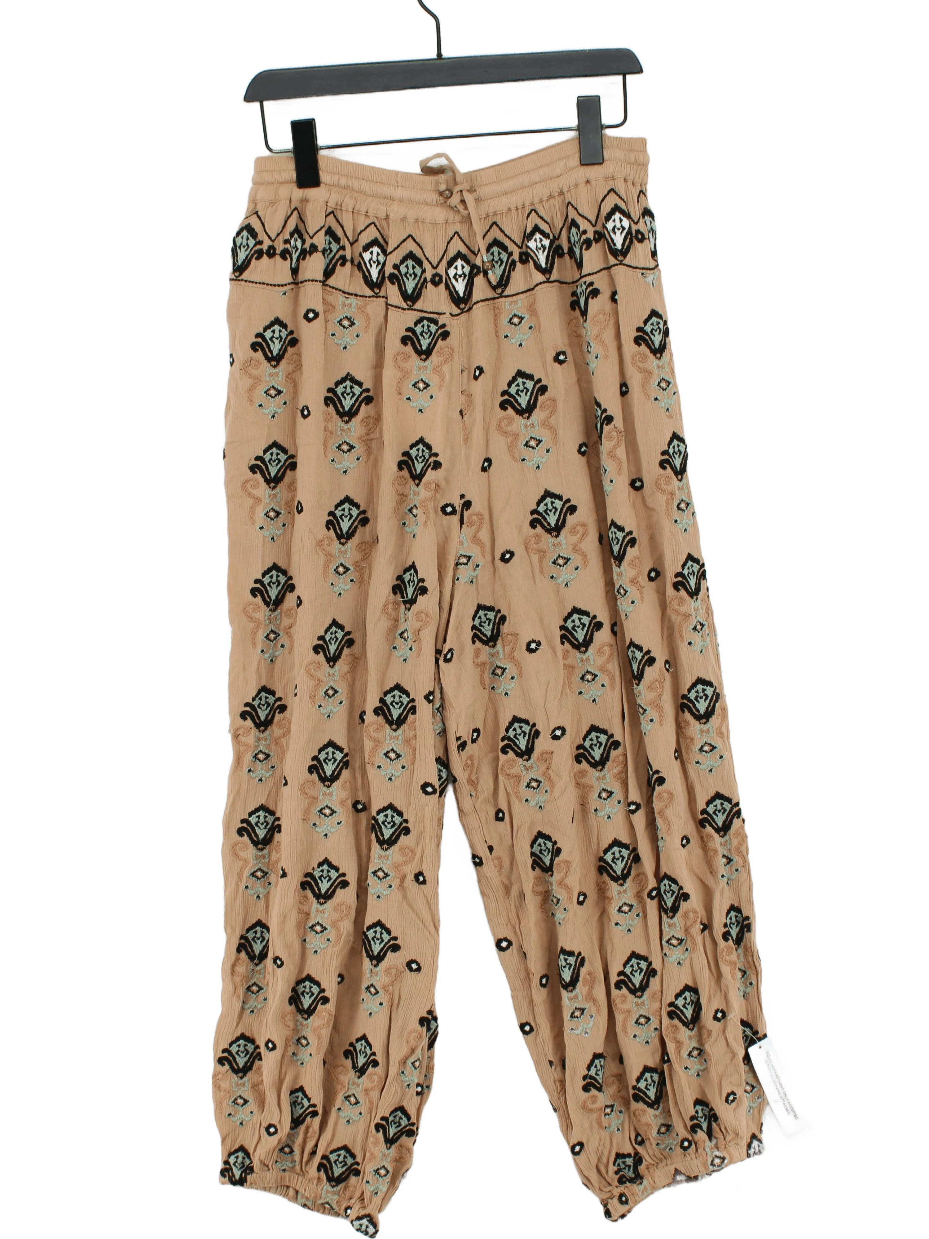 East Women's Trousers UK 12 Tan Geometric Viscose with Polyester Tapered Chino