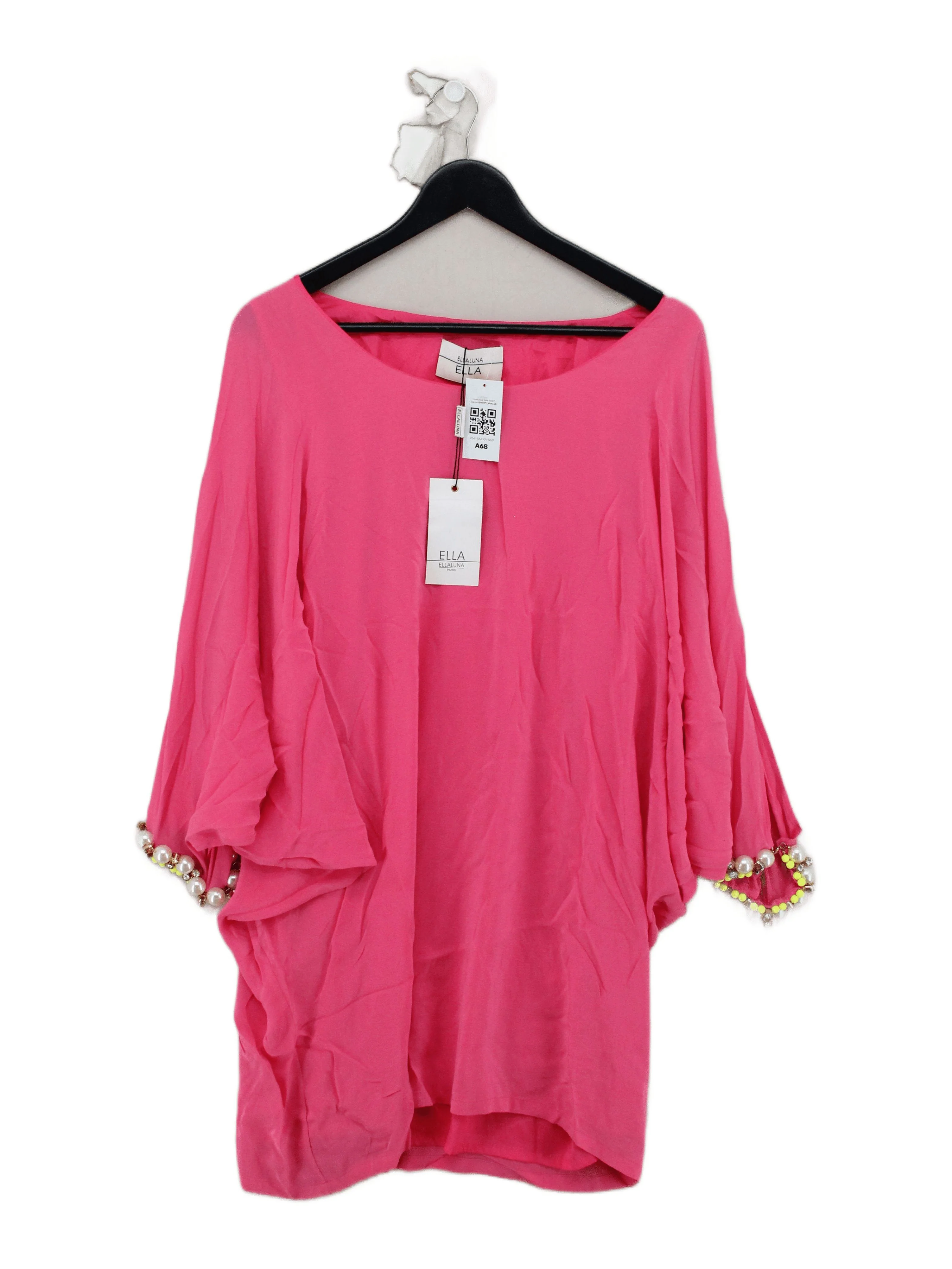 ELLA ( LUNA ) Women's Top L Pink 100% Silk 3/4 Sleeve Round Neck Tunic