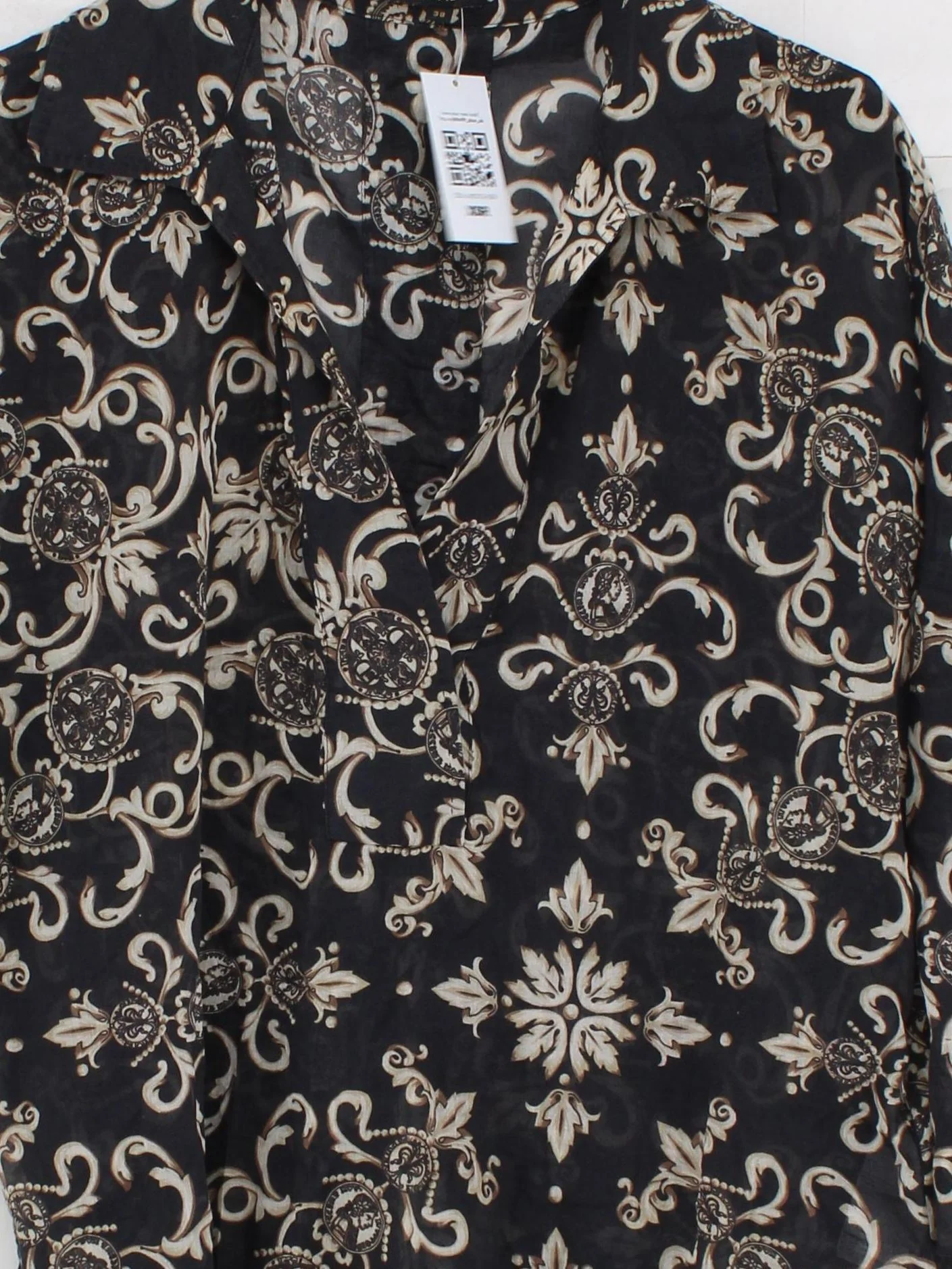 ESCADA Women's Top UK 10 Black 100% Cotton 3/4 Sleeve V-Neck Basic - Image 3
