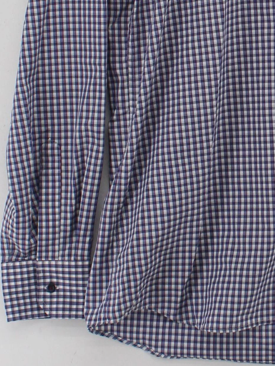 Eterna Men's Shirt M Blue Checkered 100% Cotton Basic - Image 4
