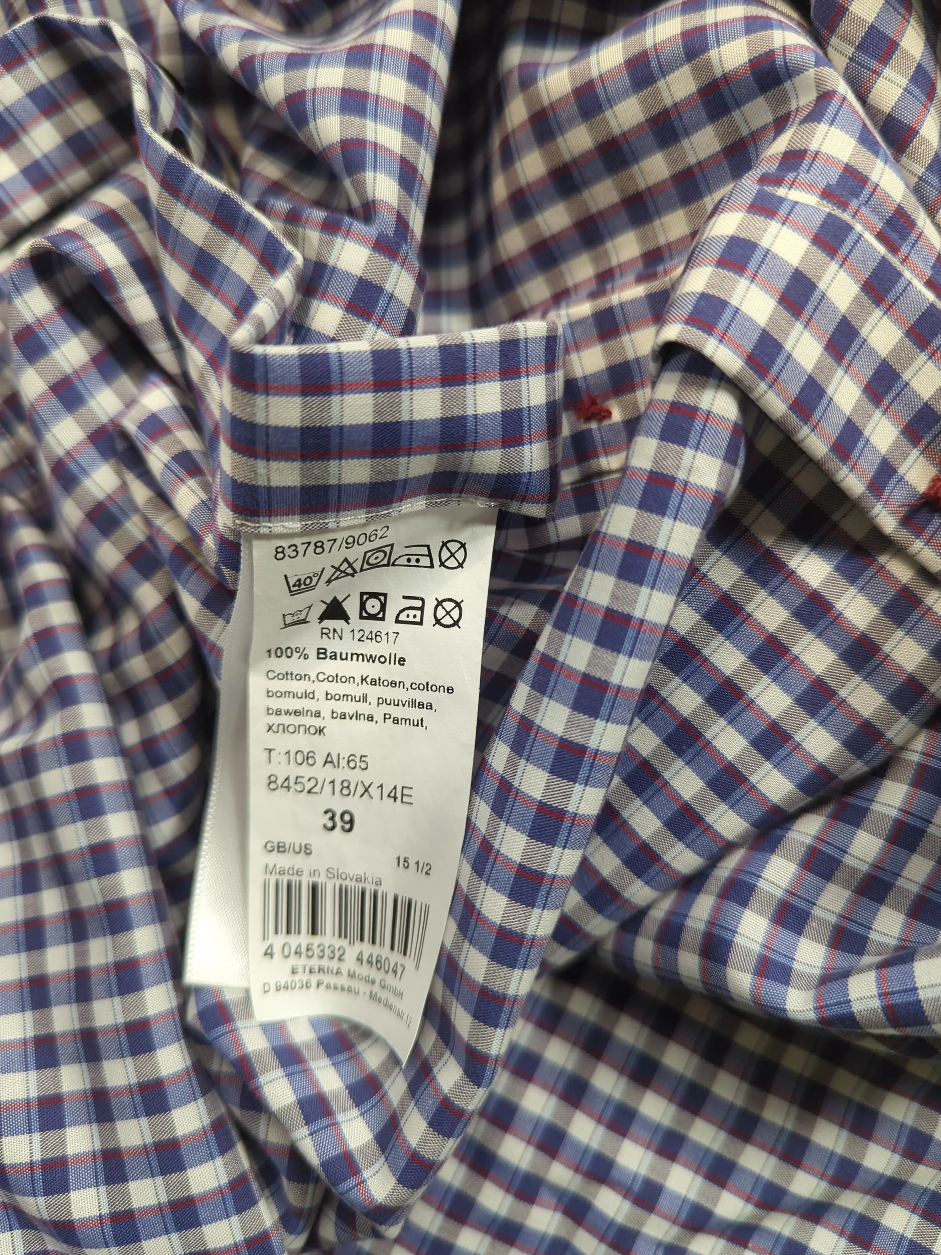 Eterna Men's Shirt M Blue Checkered 100% Cotton Basic - Image 6