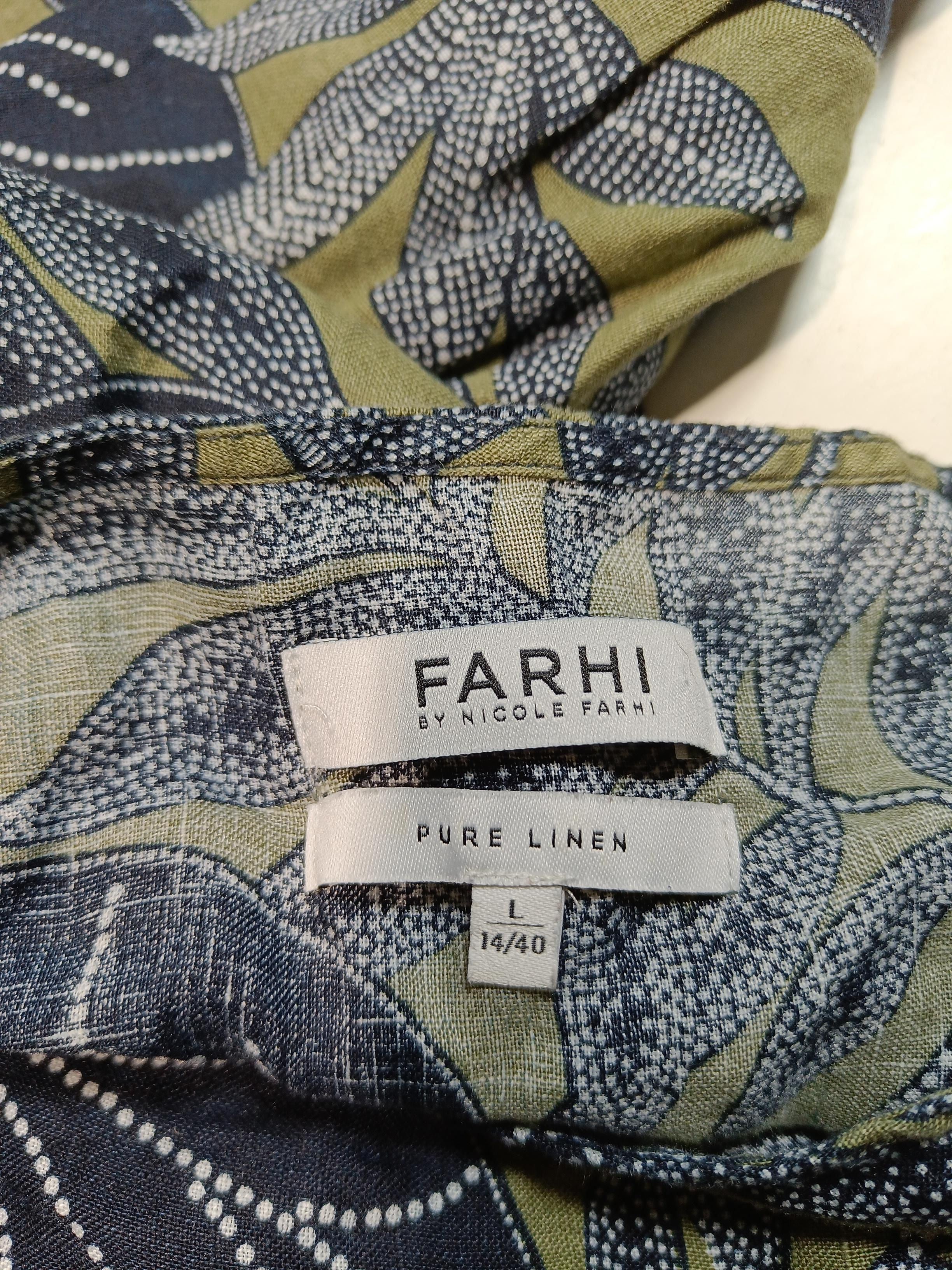 Farhi Women's Top L Multi Floral 100% Linen Sleeveless V-Neck Basic - Image 5