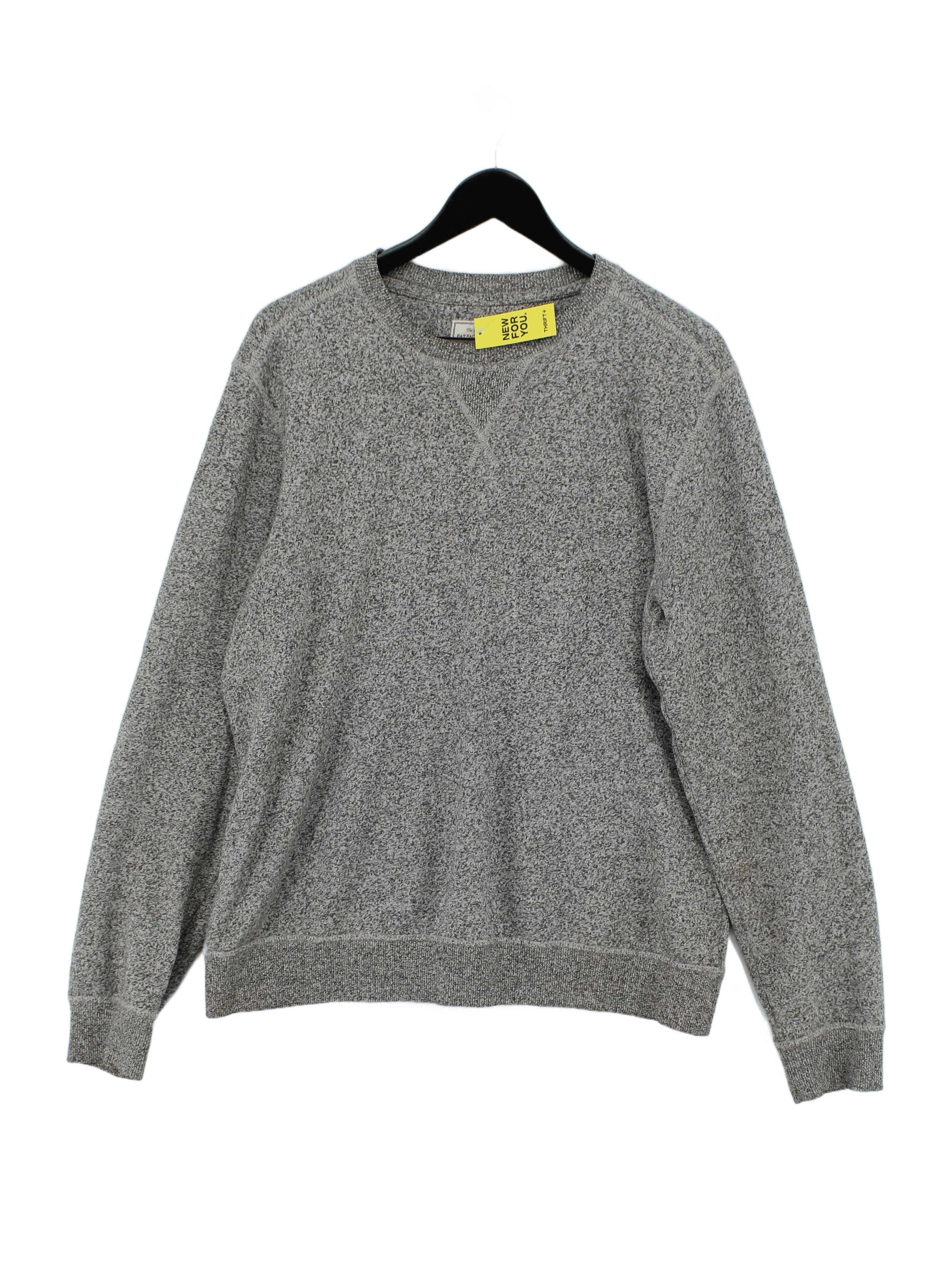 Fat Face Men's Hoodie L Grey Cotton with Polyester Pullover