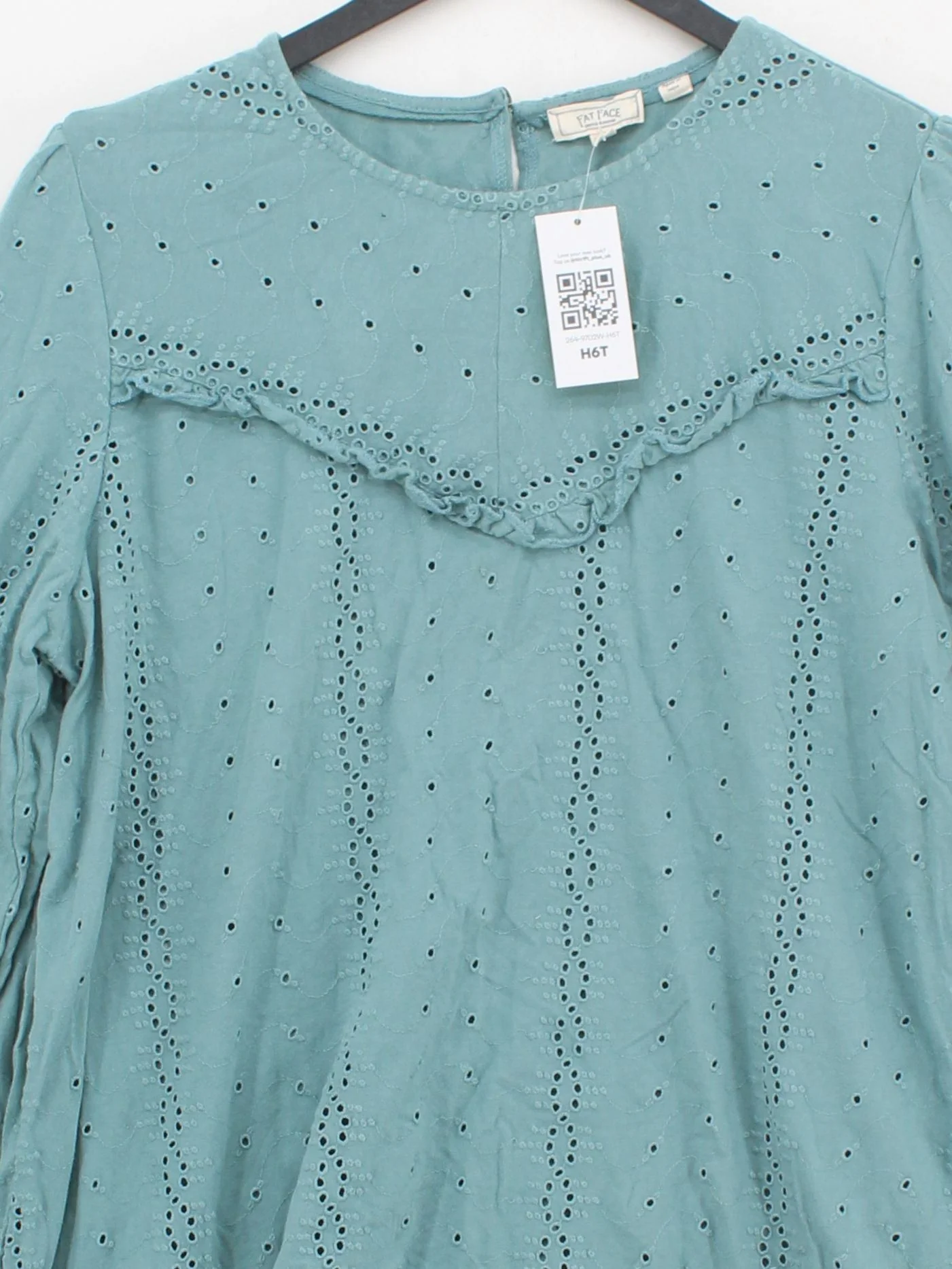 Fat Face Women's Blouse UK 12 Blue 100% Cotton Long Sleeve Round Neck Basic - Image 3