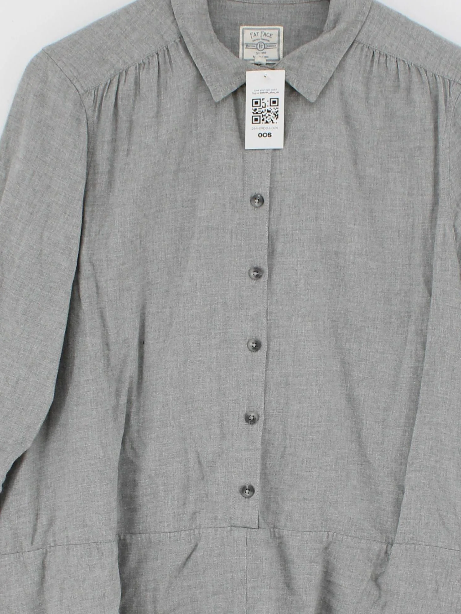 Fat Face Women's Blouse UK 16 Grey 100% Cotton Long Sleeve Collared Basic - Image 3