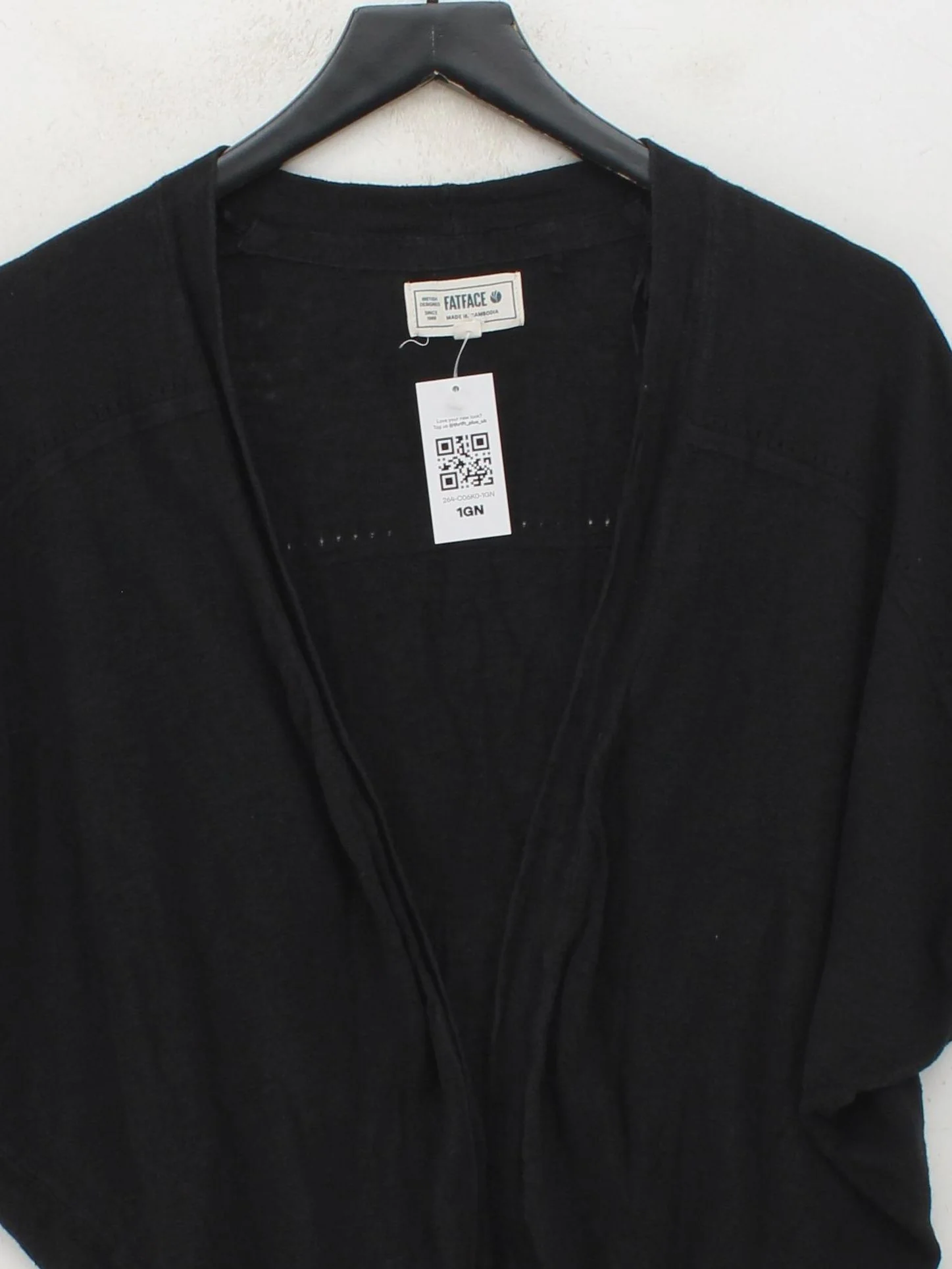 Fat Face Women's Cardigan S Black Cotton with Linen V-Neck Cardigan - Image 3