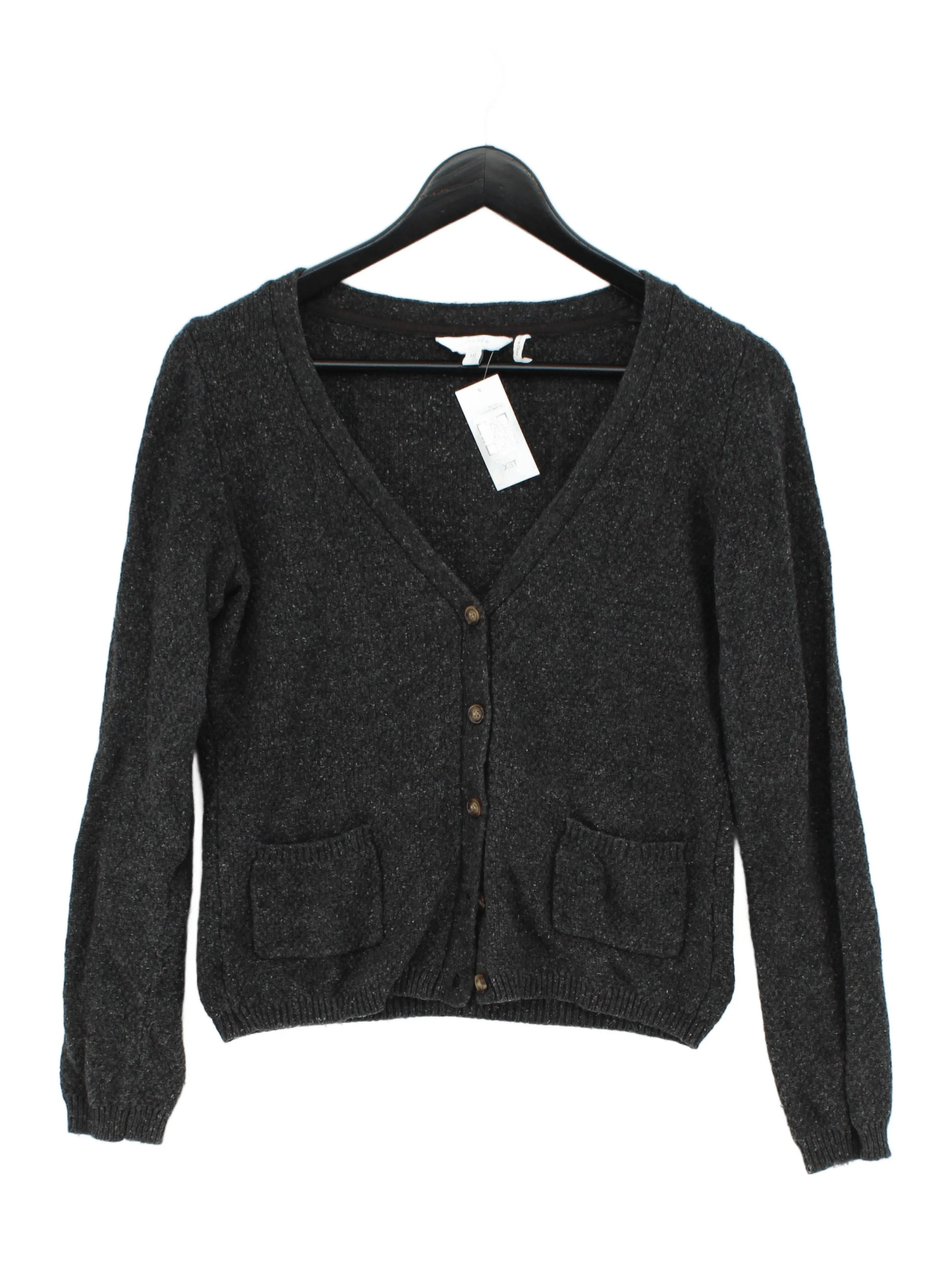 Fat Face Women's Cardigan UK 10 Grey Cotton with Nylon, Wool V-Neck Cardigan