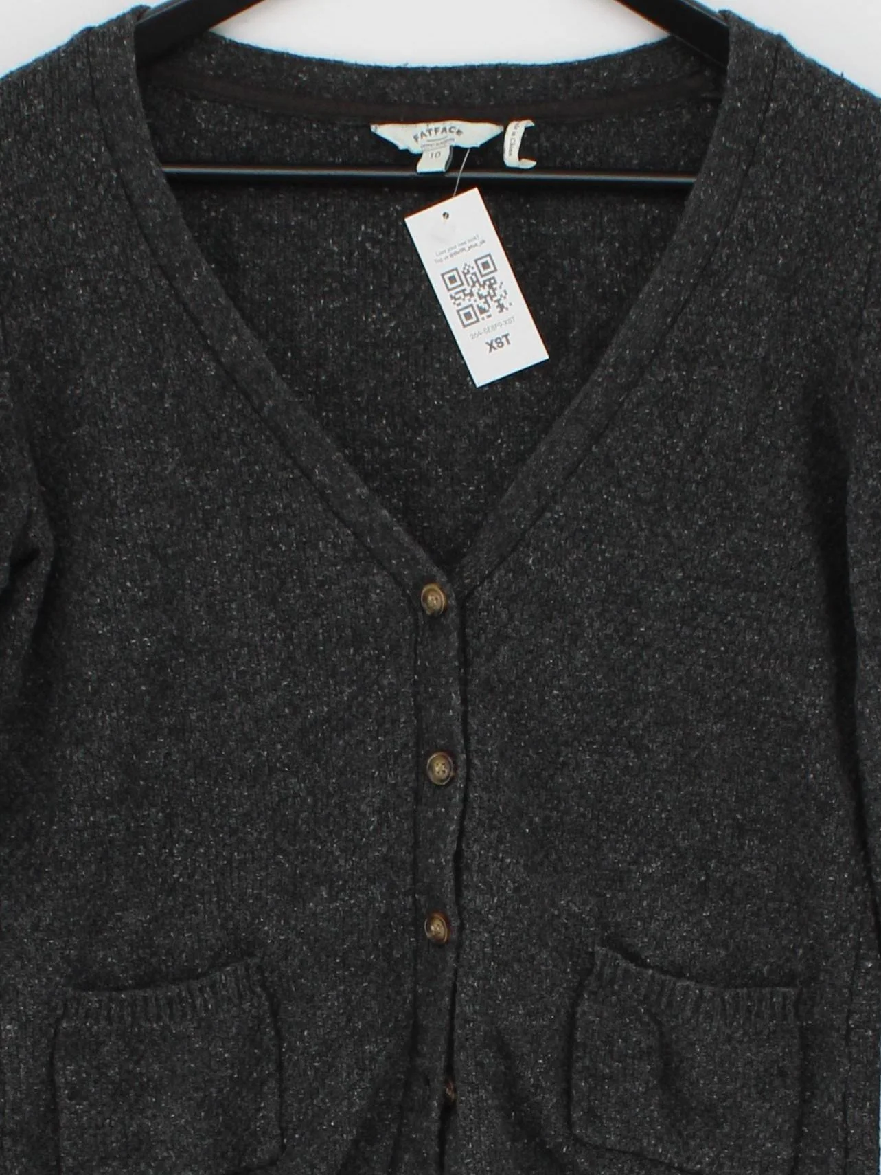 Fat Face Women's Cardigan UK 10 Grey Cotton with Nylon, Wool V-Neck Cardigan - Image 3