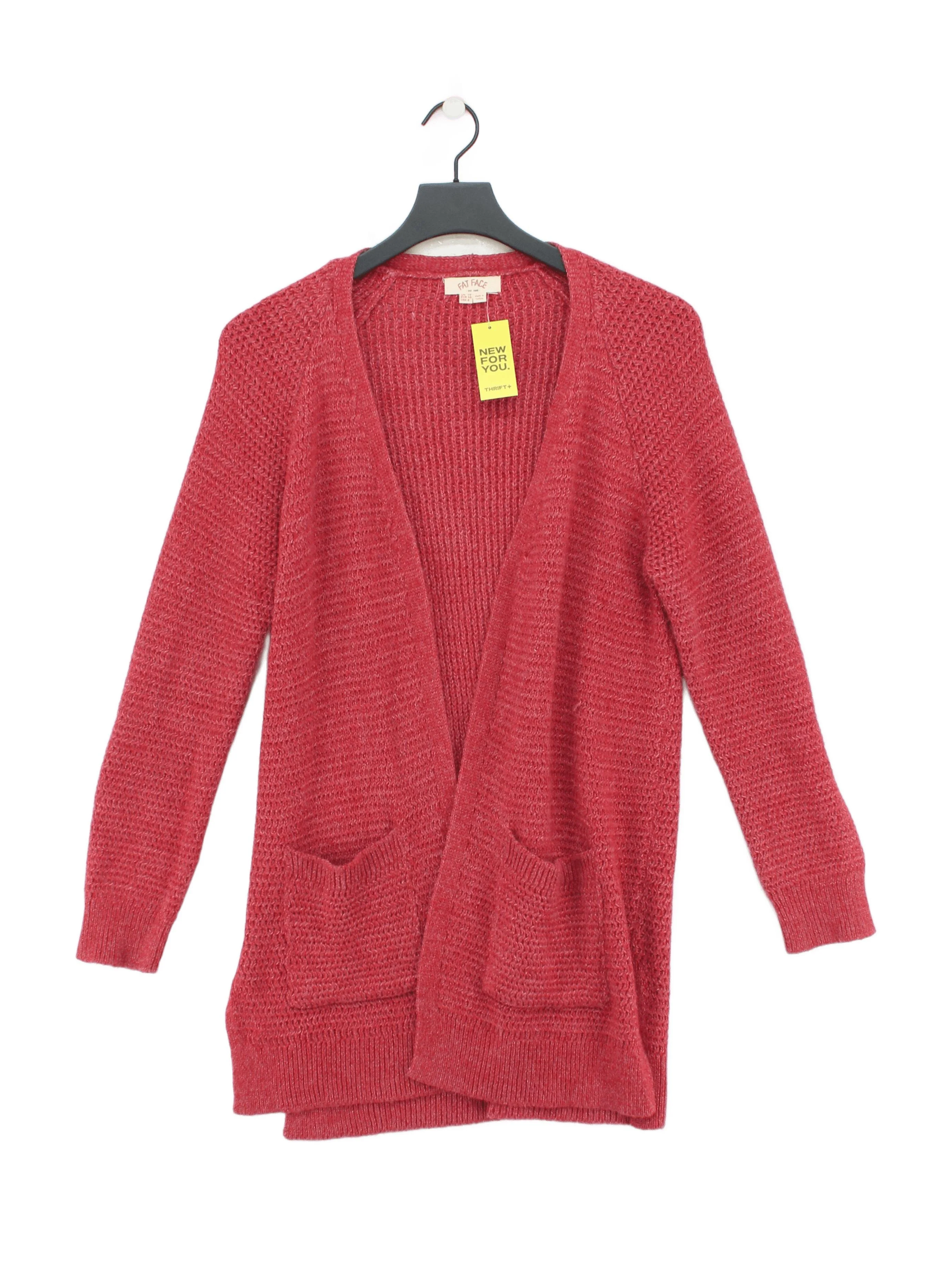 Fat Face Women's Cardigan UK 10 Red Acrylic with Viscose V-Neck Cardigan