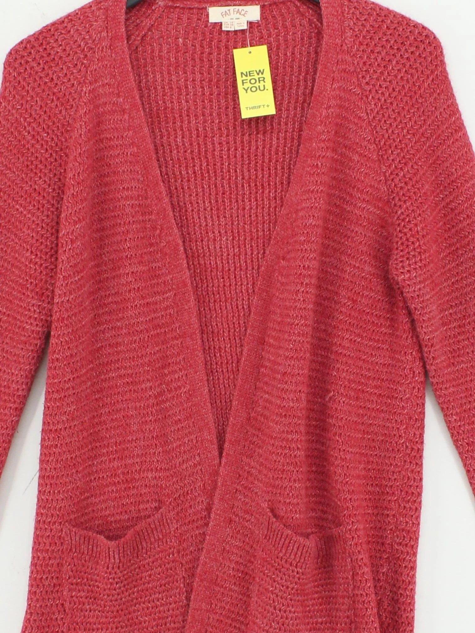 Fat Face Women's Cardigan UK 10 Red Acrylic with Viscose V-Neck Cardigan - Image 3