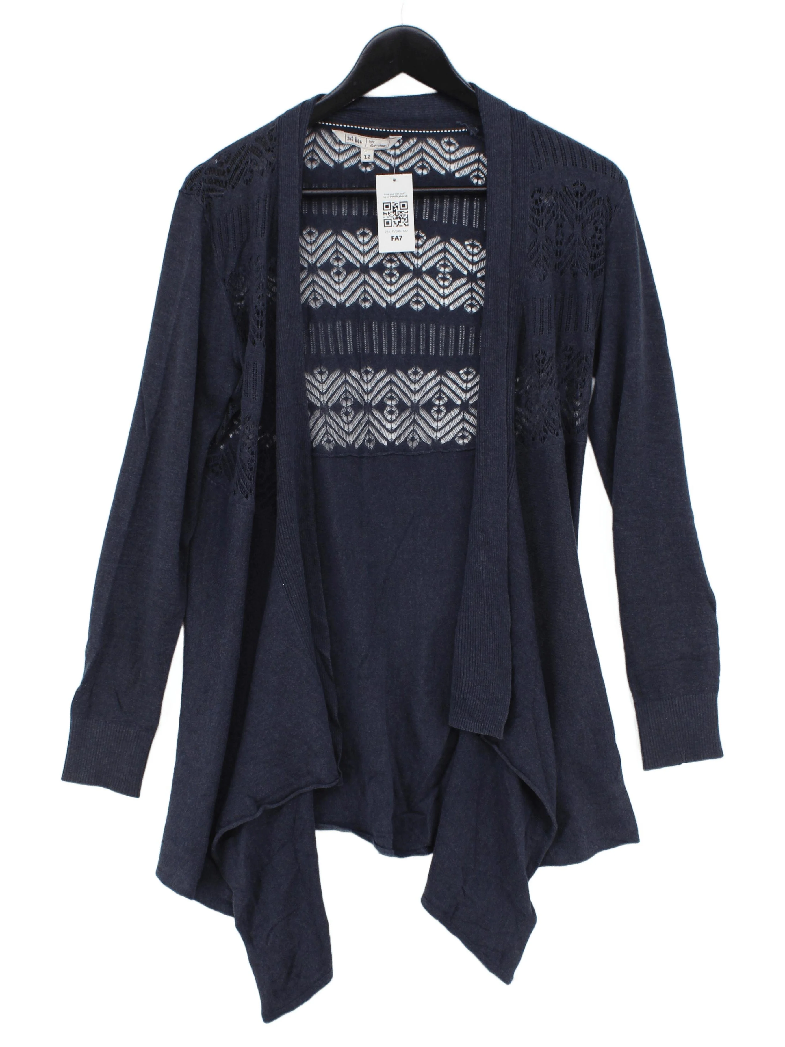 Fat Face Women's Cardigan UK 12 Blue 100% Cotton V-Neck Cardigan