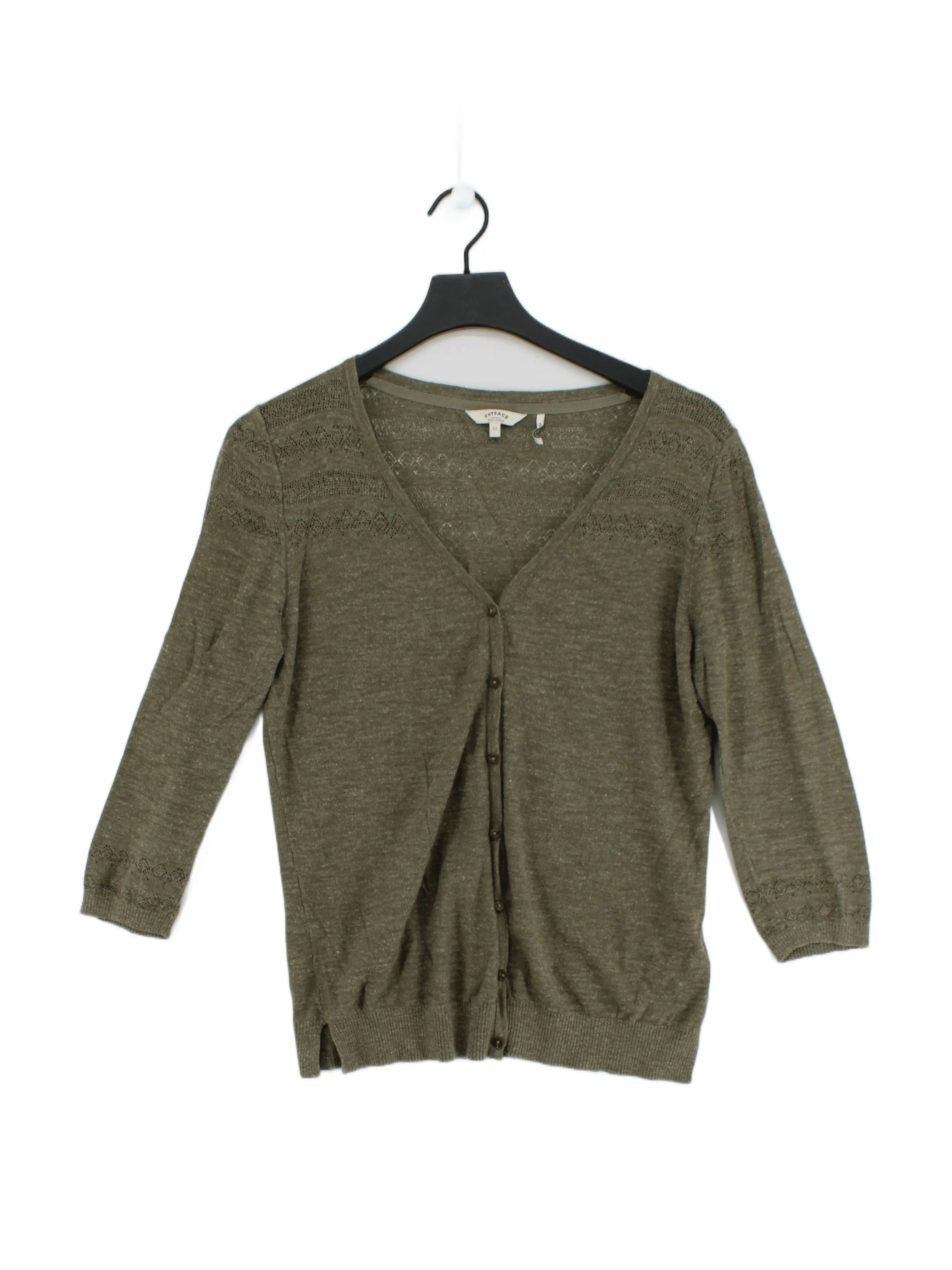 Fat Face Women's Cardigan UK 12 Green 100% Cotton V-Neck Cardigan