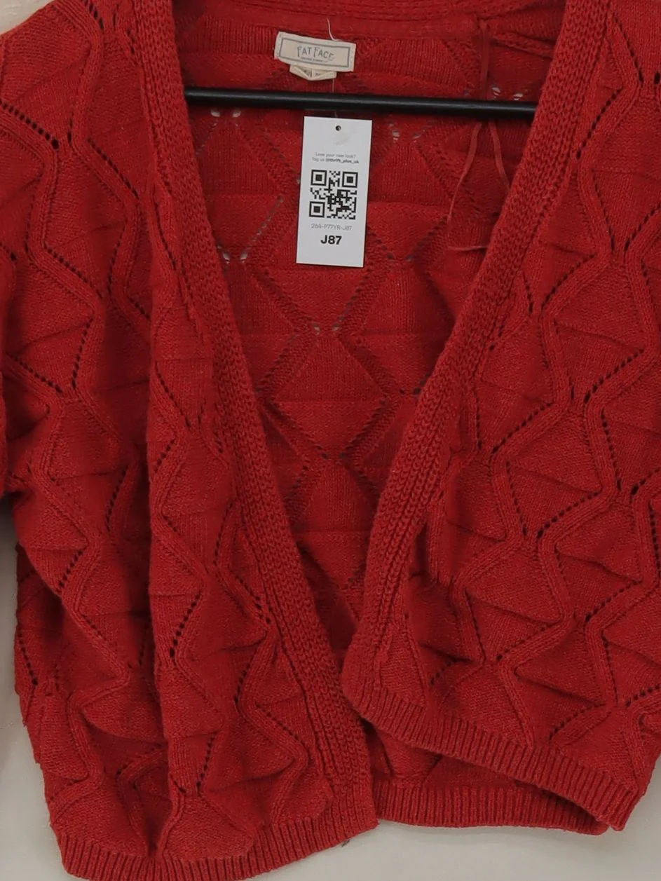 Fat Face Women's Cardigan UK 8 Red 100% Cotton V-Neck Cardigan - Image 3
