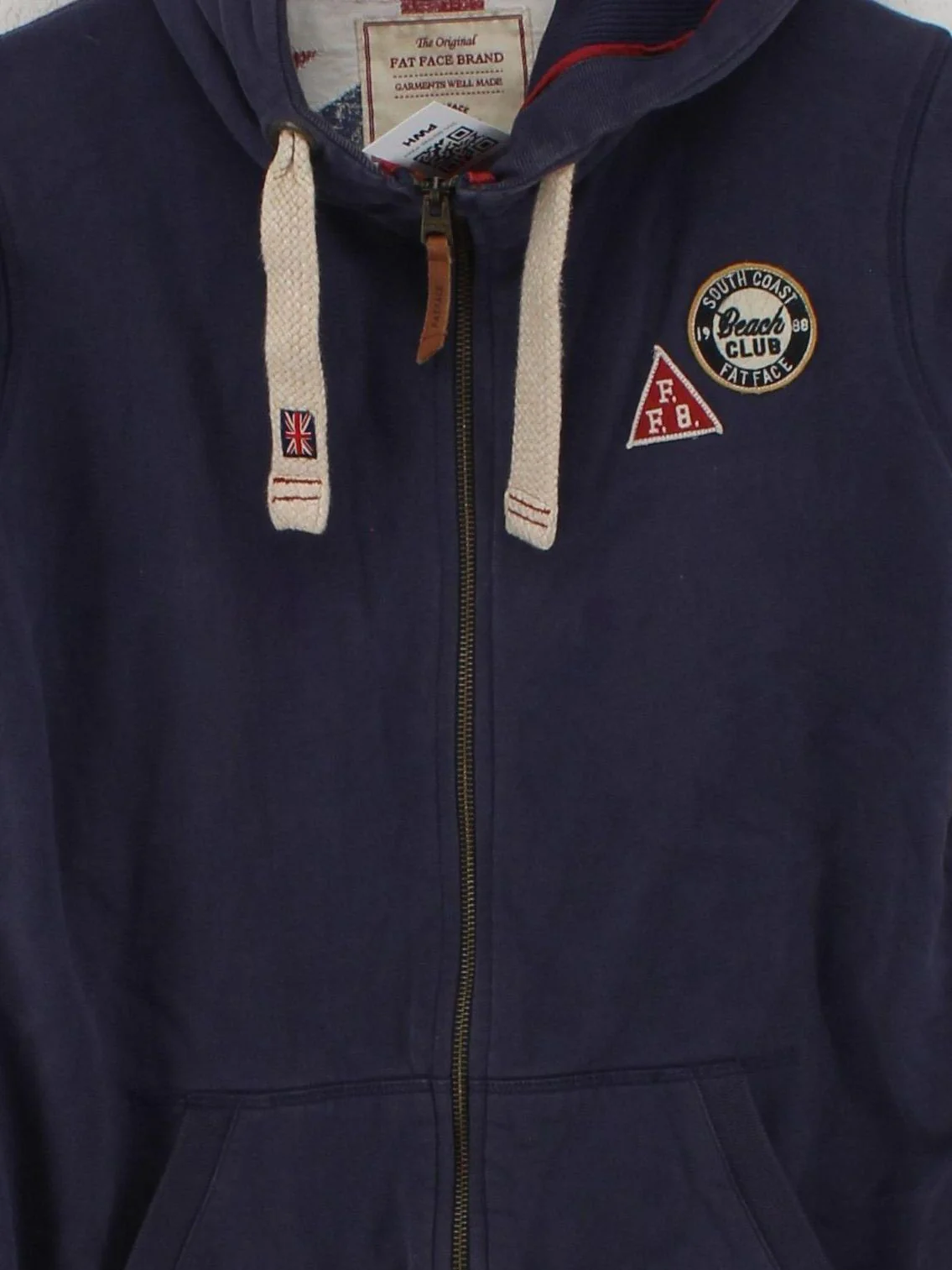 Fat Face Women's Hoodie UK 10 Blue Graphic 100% Cotton Full Zip - Image 3