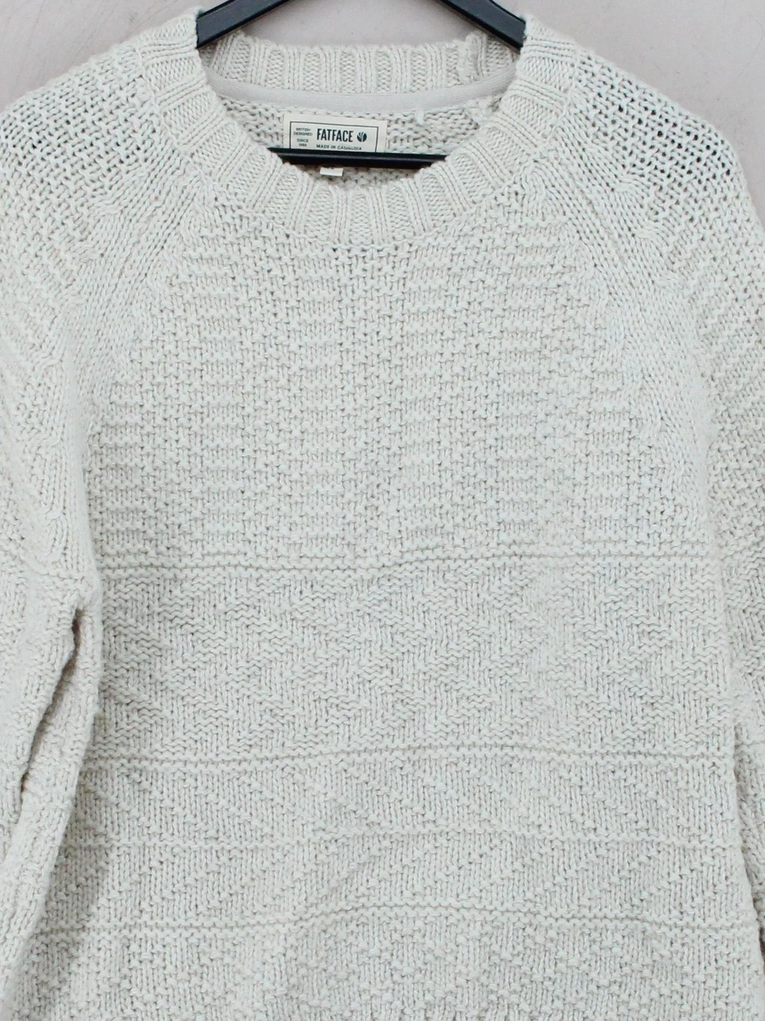 Fat Face Women's Jumper UK 16 Cream Polyester with Wool Crew Neck Pullover - Image 3