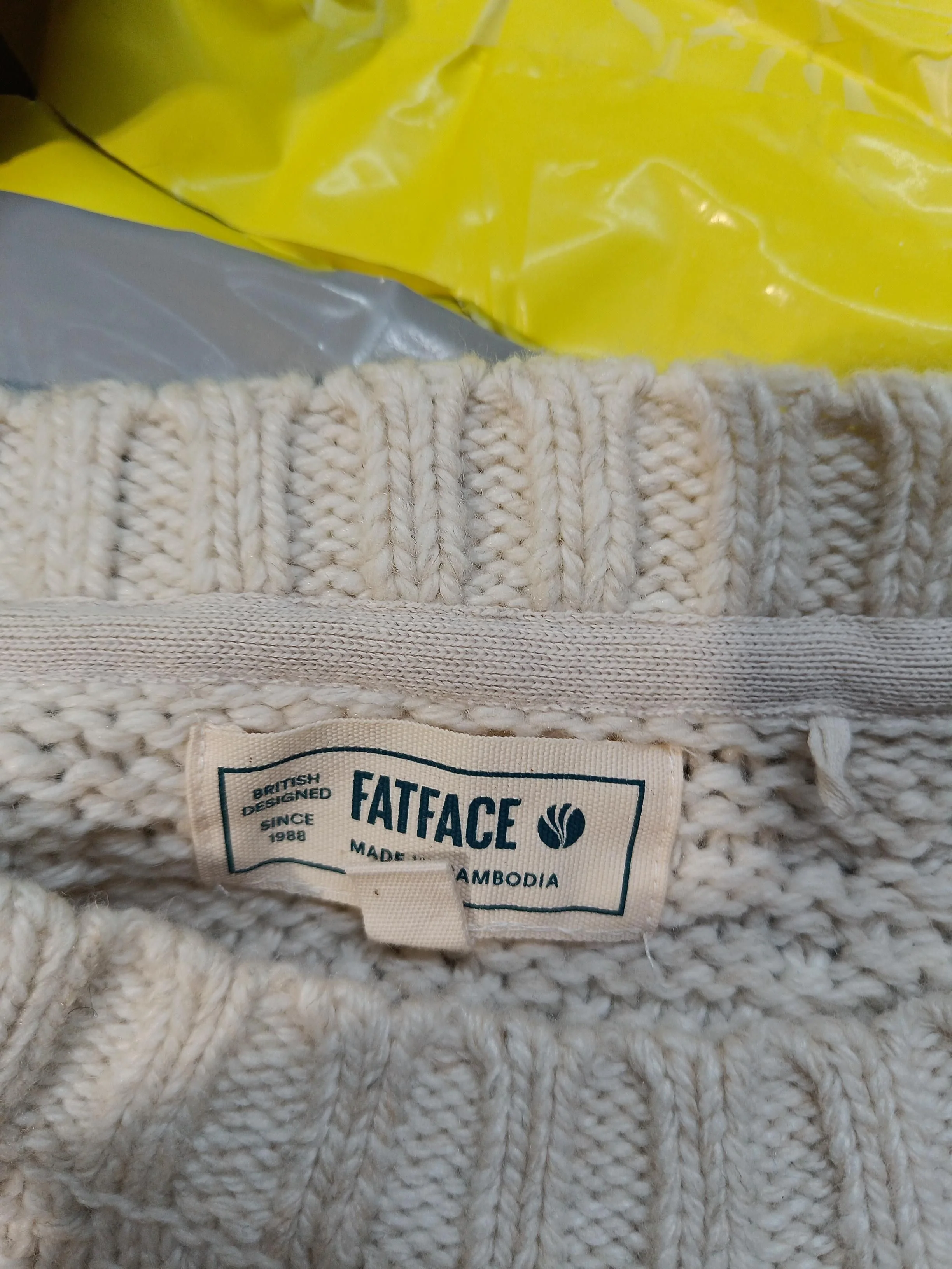 Fat Face Women's Jumper UK 16 Cream Polyester with Wool Crew Neck Pullover - Image 5