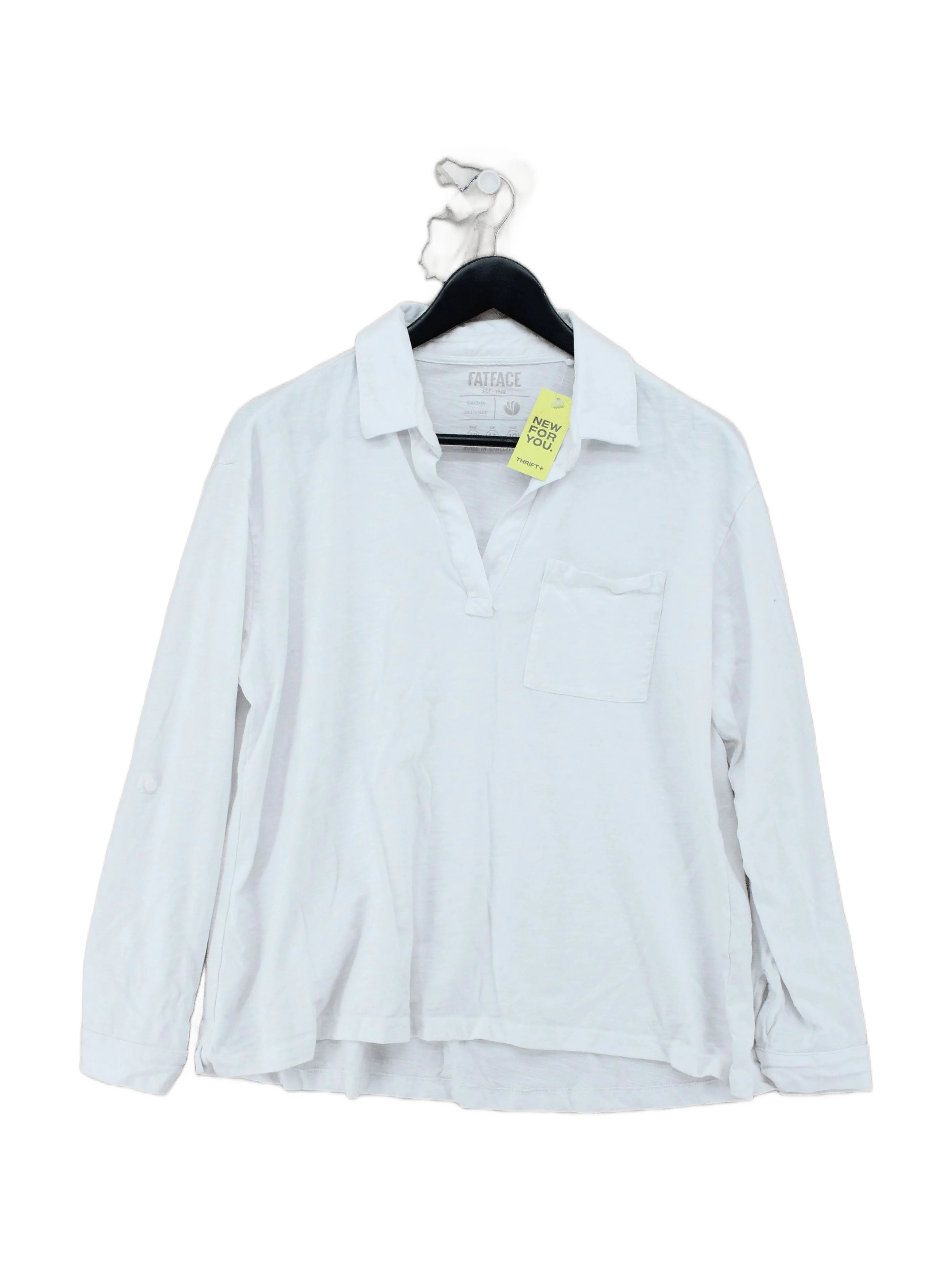 Fat Face Women's Polo UK 14 White 100% Cotton Long Sleeve Collared Basic