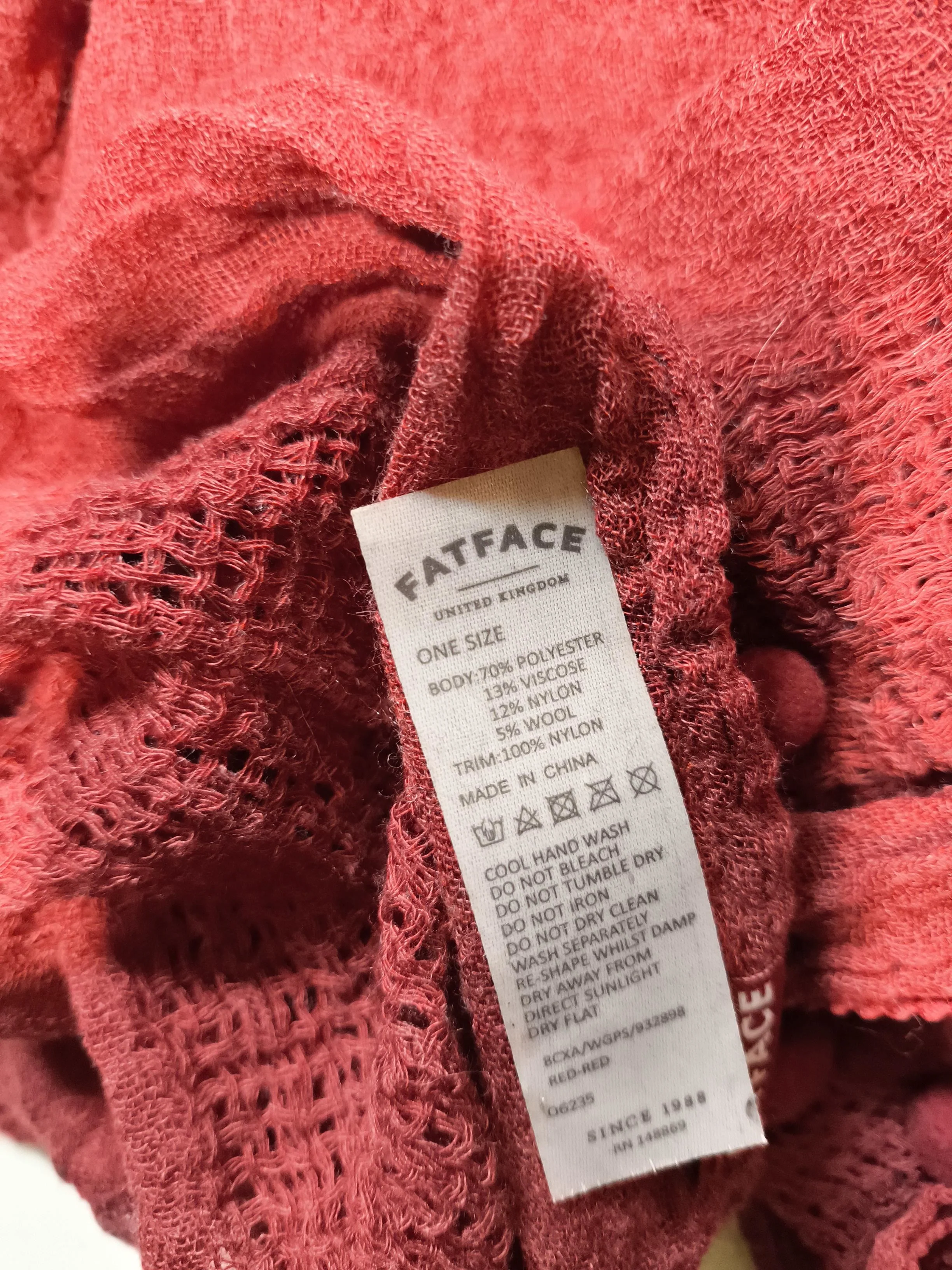 Fat Face Women's Scarf Red Polyester with Viscose, Wool, Nylon Rectangle Scarf - Image 6