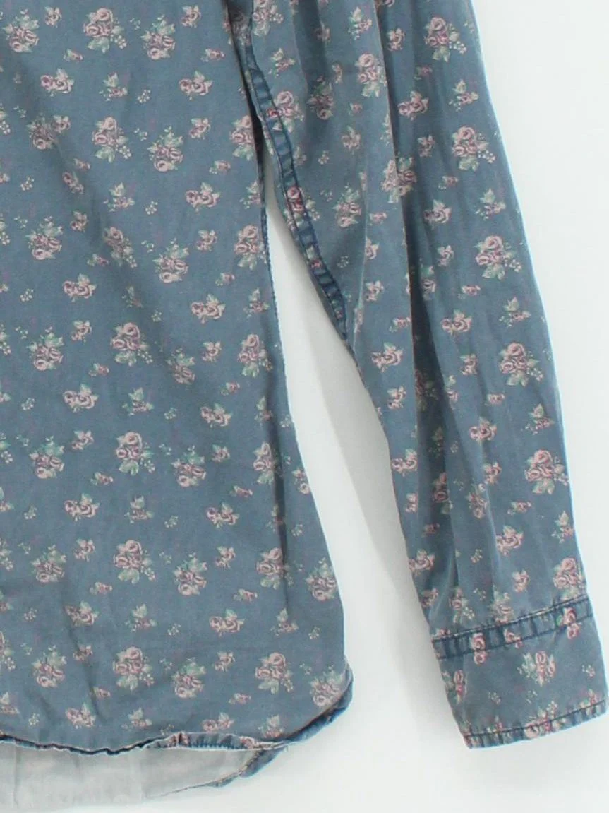 Fat Face Women's Shirt UK 12 Blue Floral 100% Cotton Long Sleeve Collared Basic - Image 4