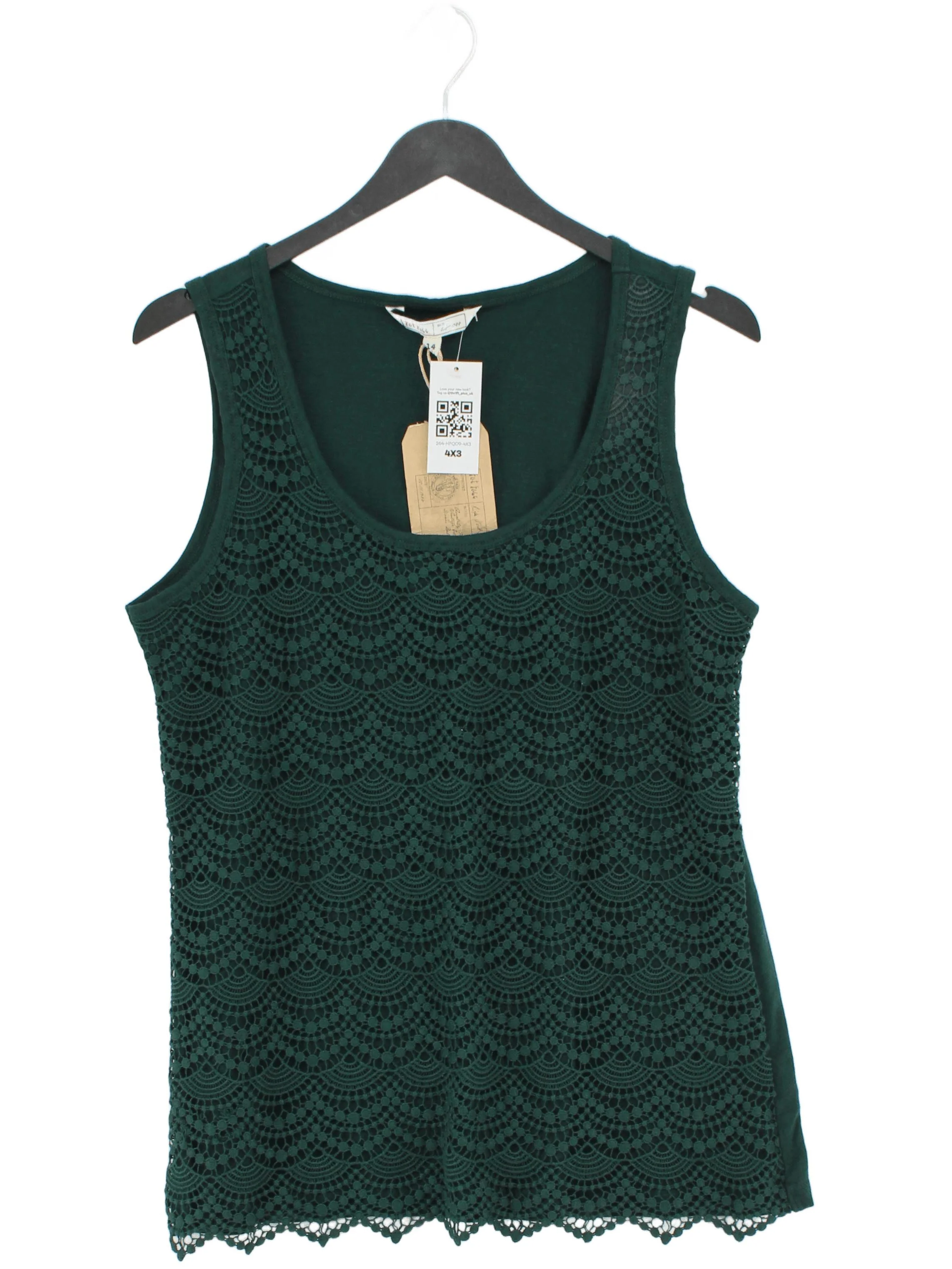 Fat Face Women's T-Shirt UK 14 Green 100% Cotton Sleeveless Round Neck Basic