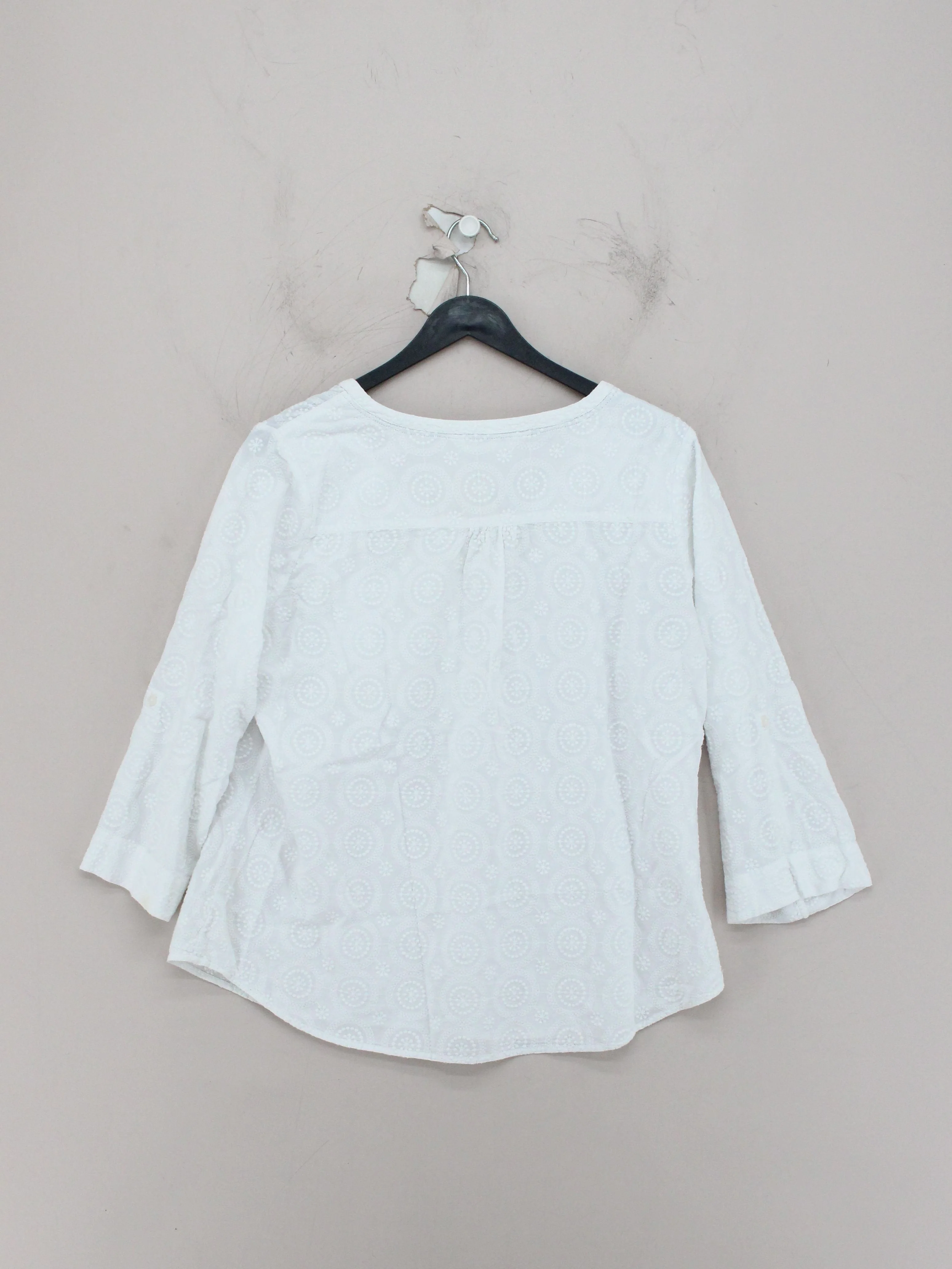 Fat Face Women's Top L White 100% Cotton 3/4 Sleeve Round Neck Basic - Image 2