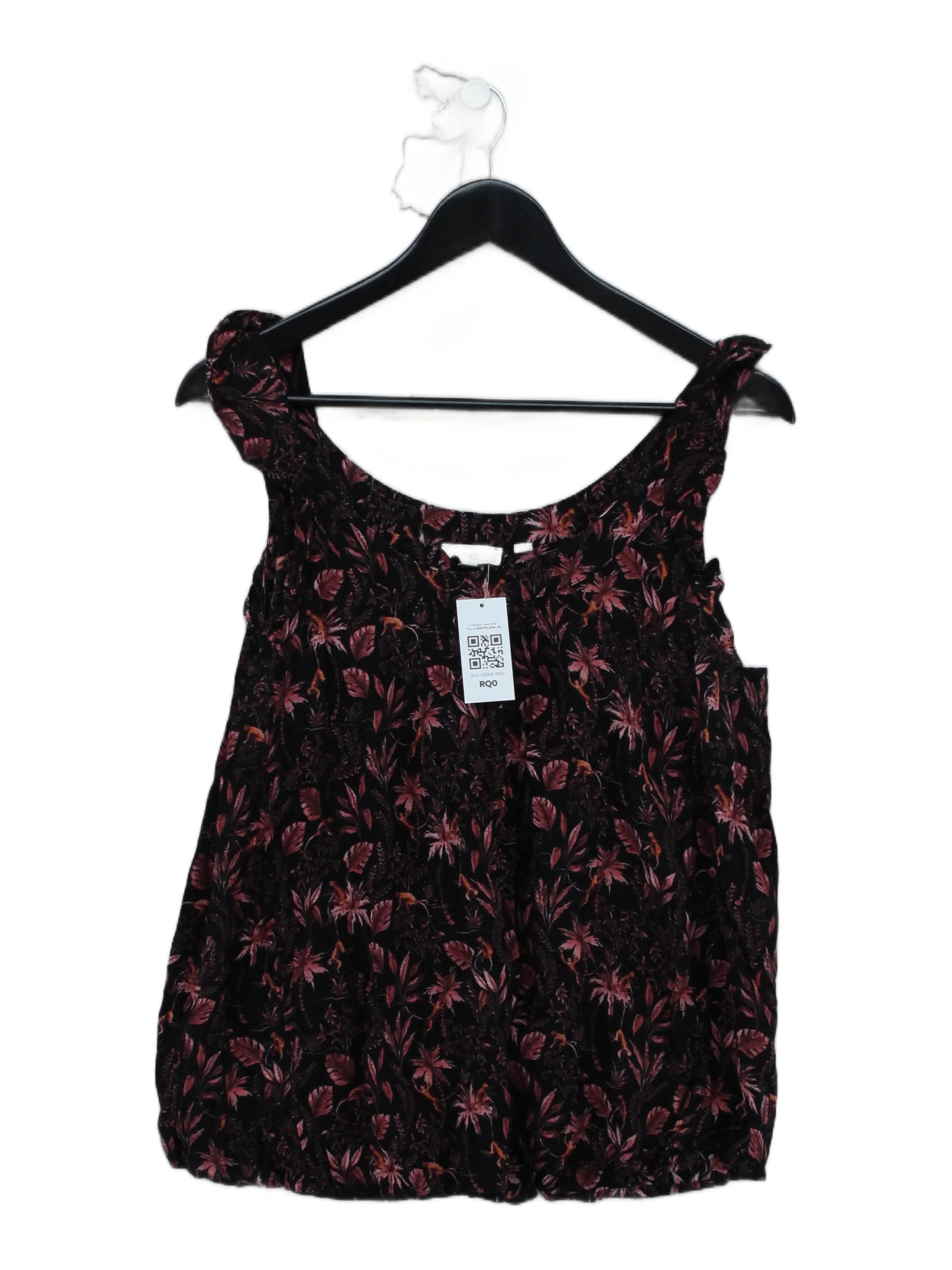 Fat Face Women's Top M Black Floral 100% Viscose Short Sleeve Round Neck Basic