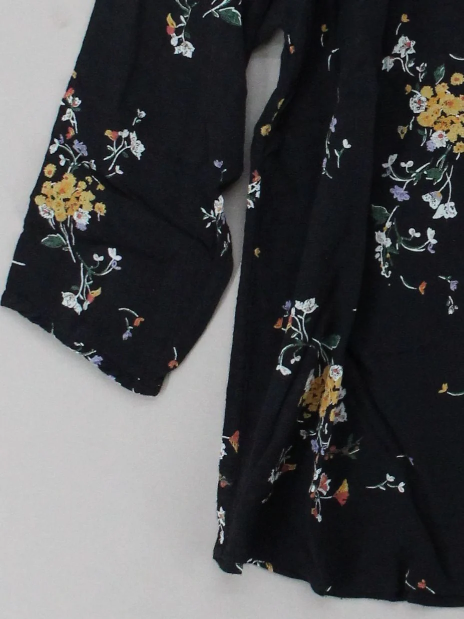 Fat Face Women's Top UK 12 Black Floral 100% Viscose 3/4 Sleeve Round Neck Basic - Image 4