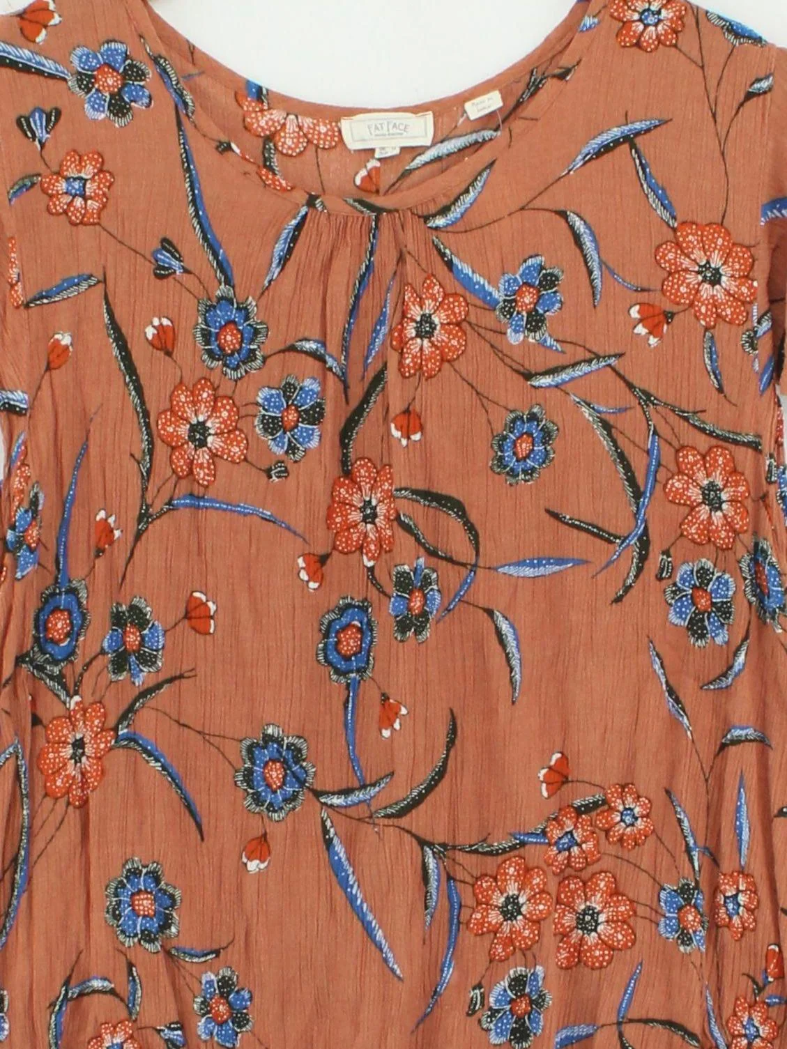 Fat Face Women's Top UK 14 Tan Floral 100% Viscose Short Sleeve Round Neck Basic - Image 3
