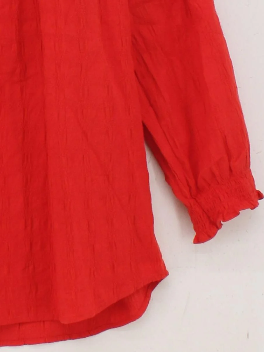 Fat Face Women's Top UK 16 Red Cotton with Elastane Long Sleeve V-Neck Basic - Image 4