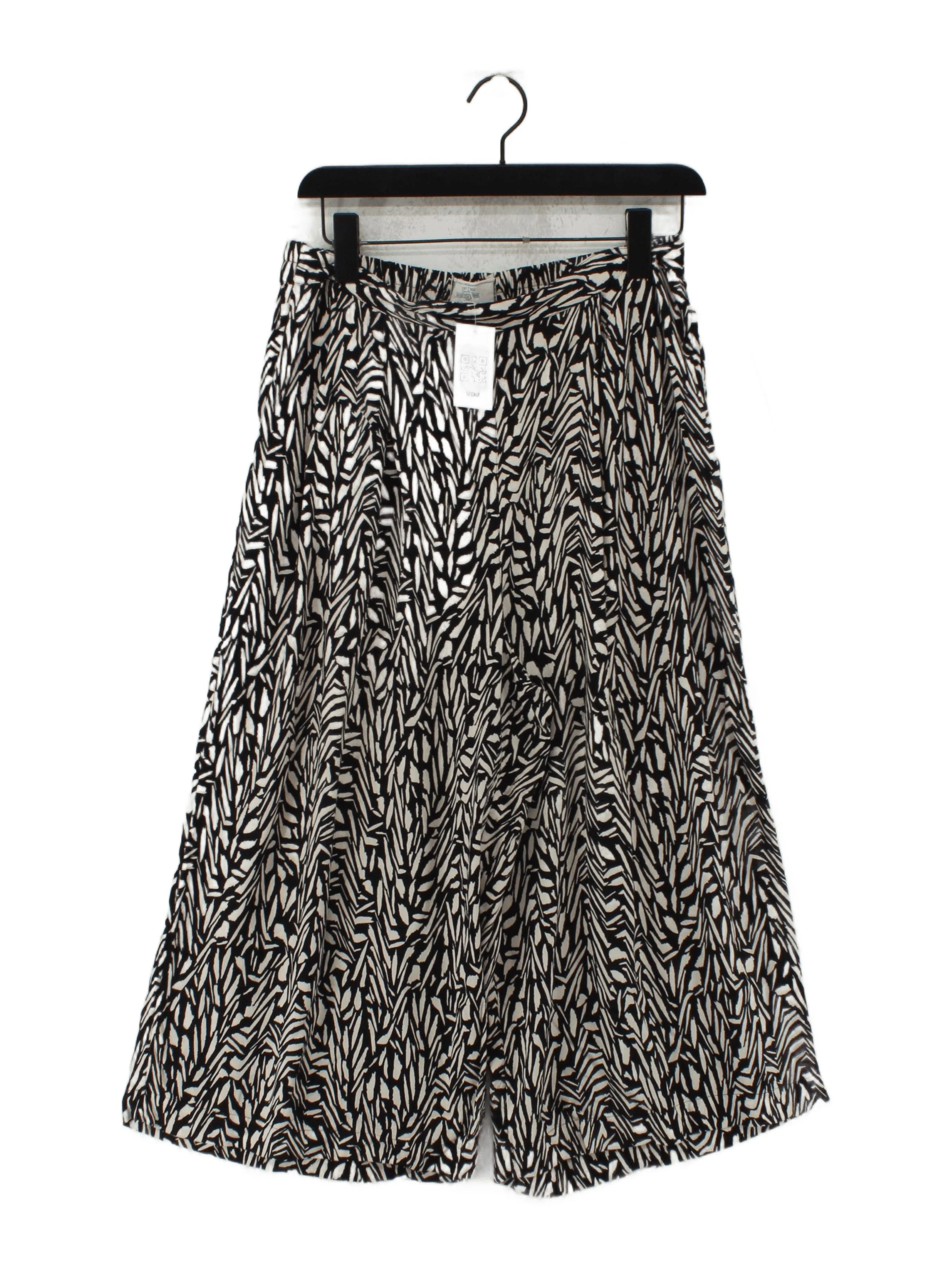 Fat Face Women's Trousers UK 10 Black Animal Print 100% Viscose Wide-Leg Cropped