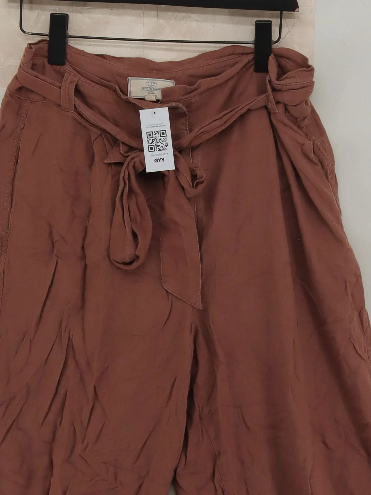 Fat Face Women's Trousers UK 12 Tan Linen with Viscose Wide-Leg Cropped - Image 3