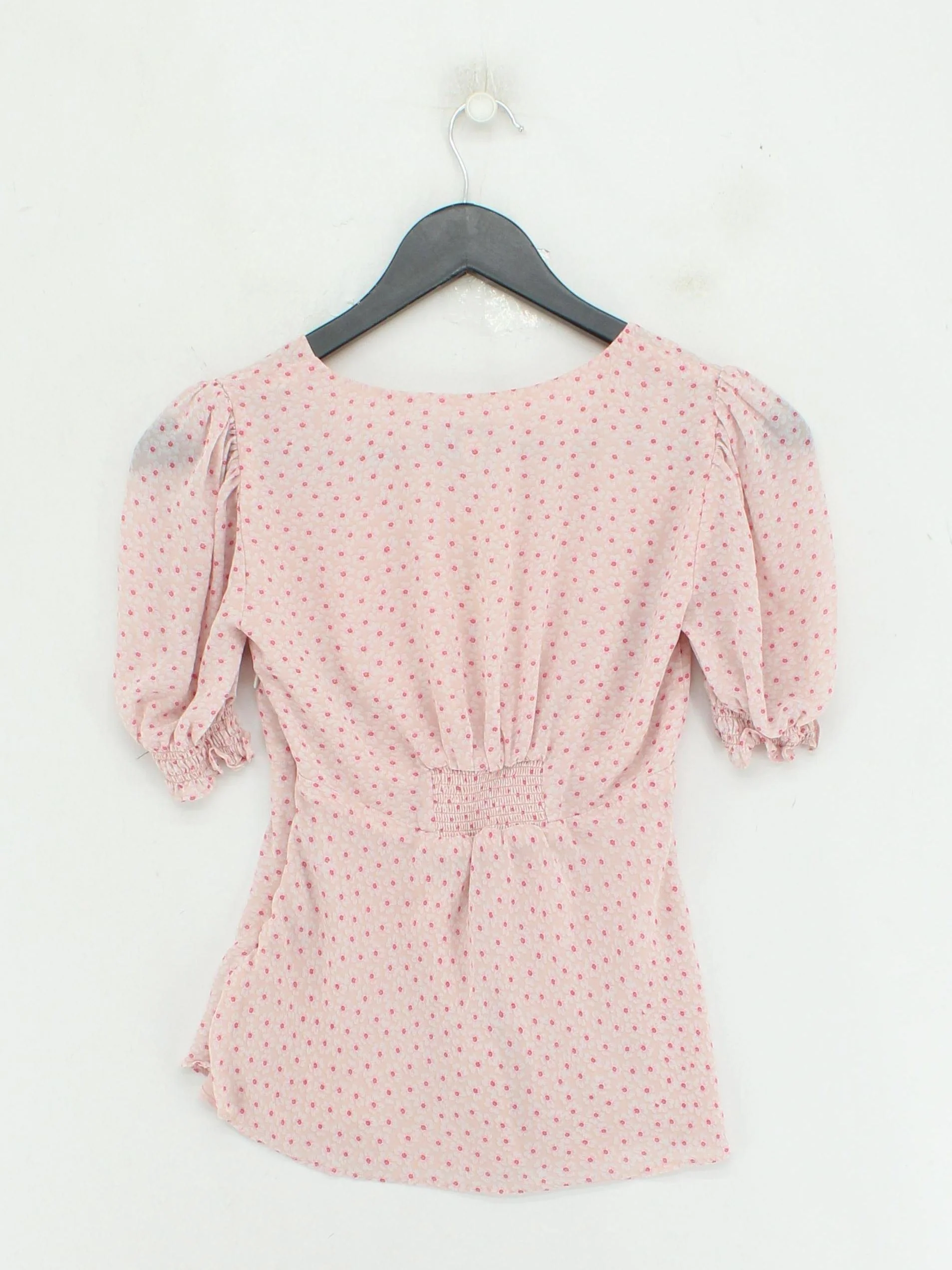 Forever New Women's Blouse UK 4 Pink 100% Other Short Sleeve V-Neck Basic - Image 2