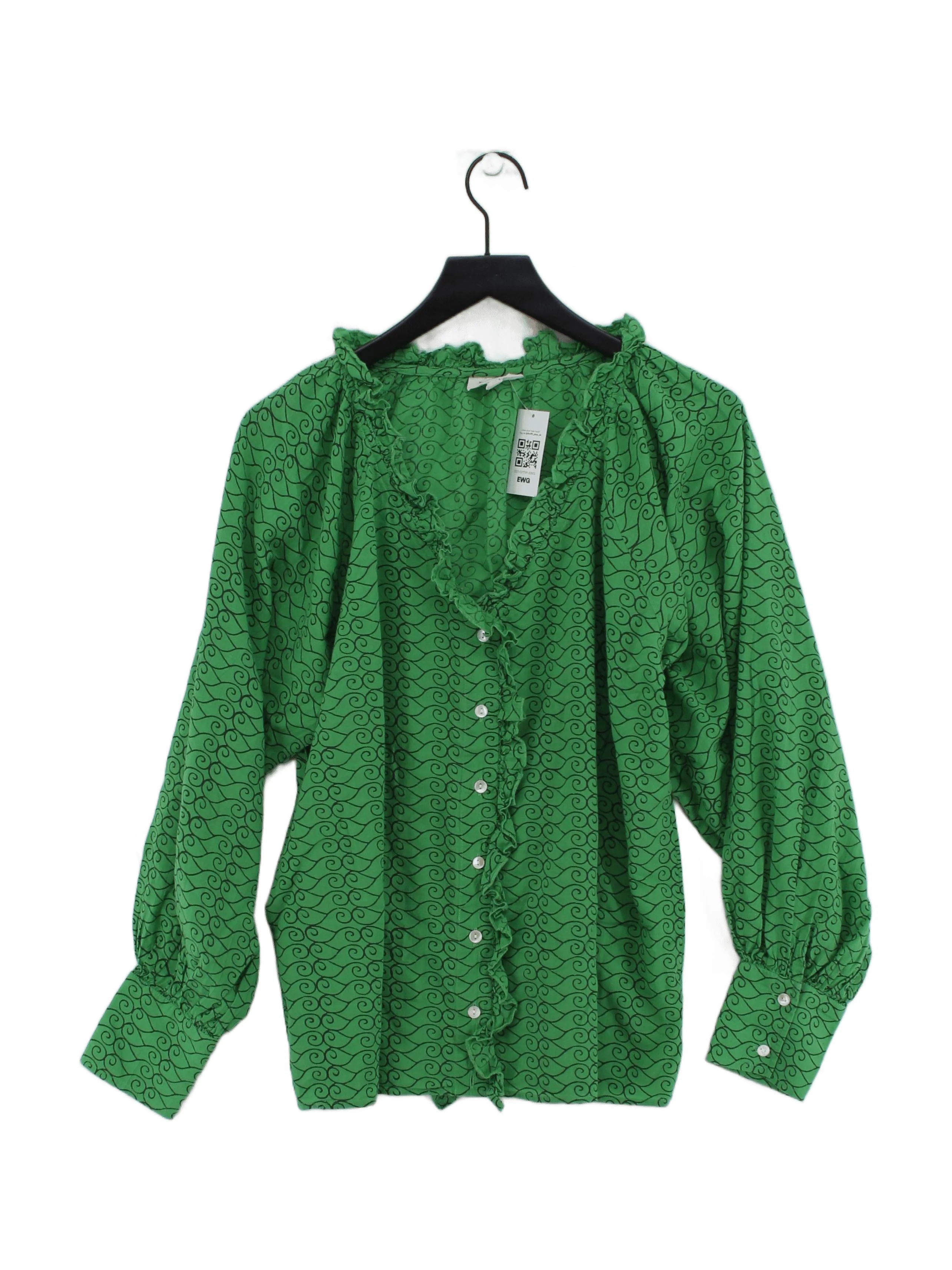Fragonard Women's Shirt UK 20 Green 100% Cotton Long Sleeve Collared Basic