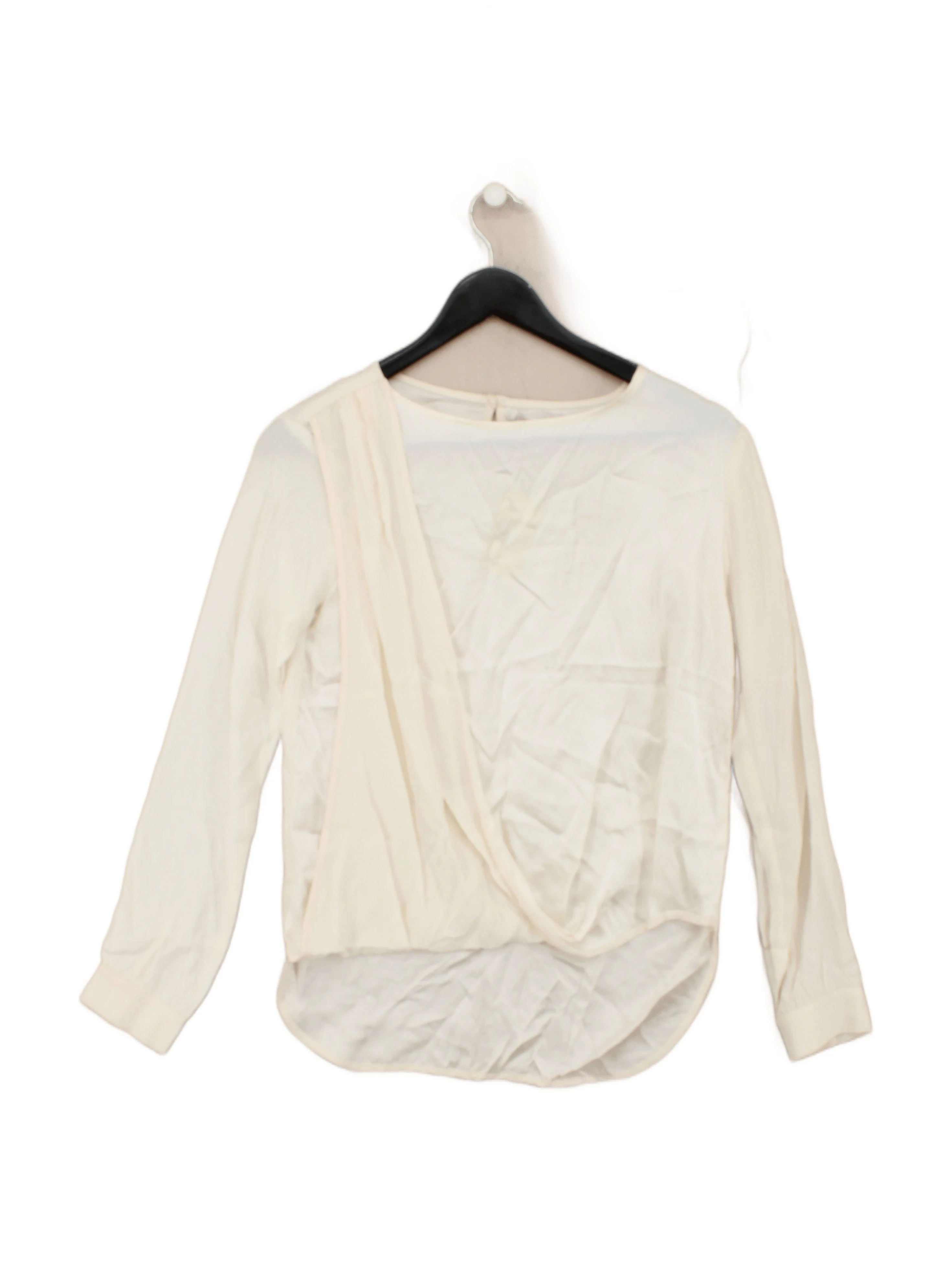 Frame Women's Blouse S Cream 100% Silk Long Sleeve Round Neck Basic