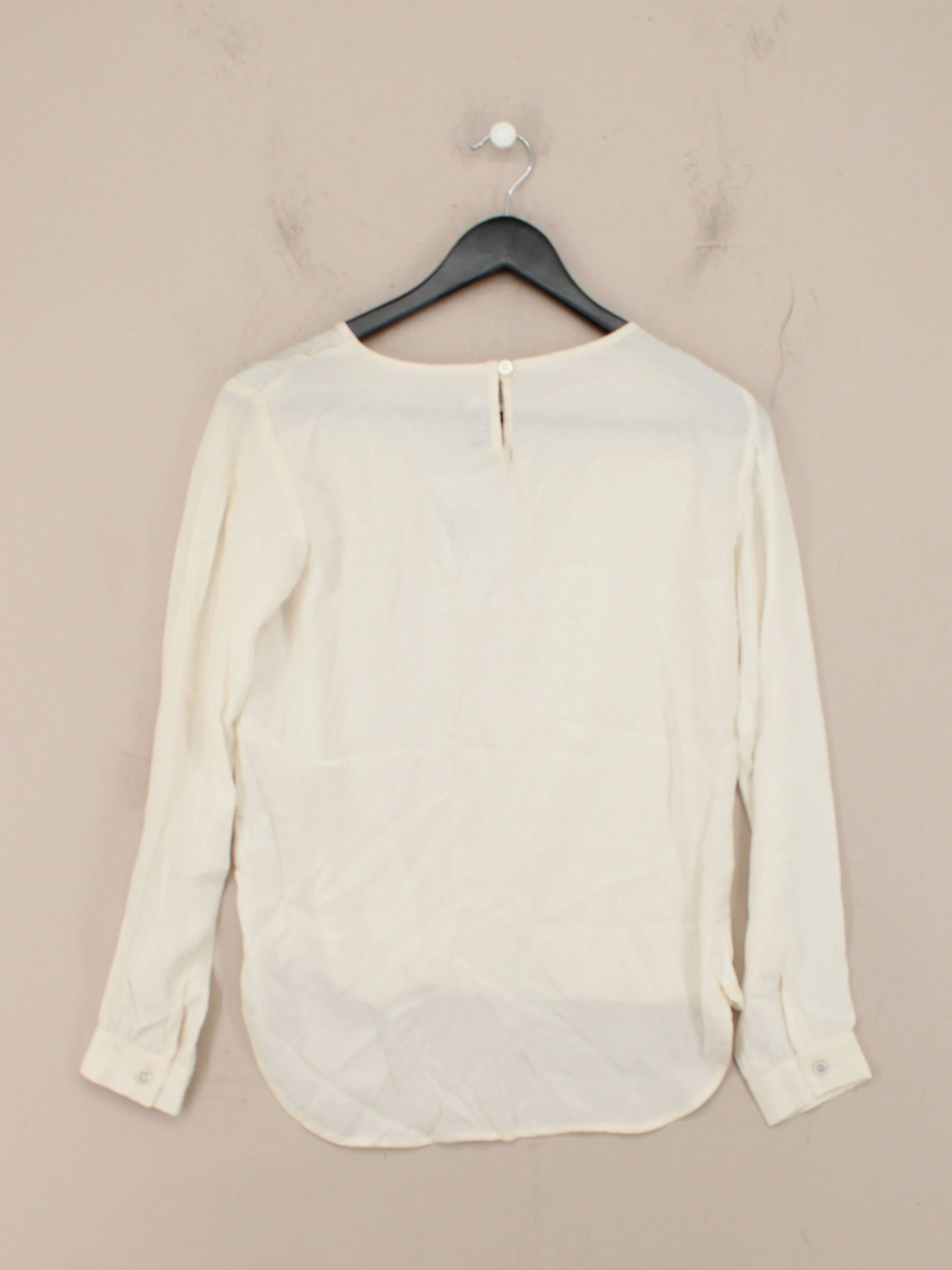 Frame Women's Blouse S Cream 100% Silk Long Sleeve Round Neck Basic - Image 2