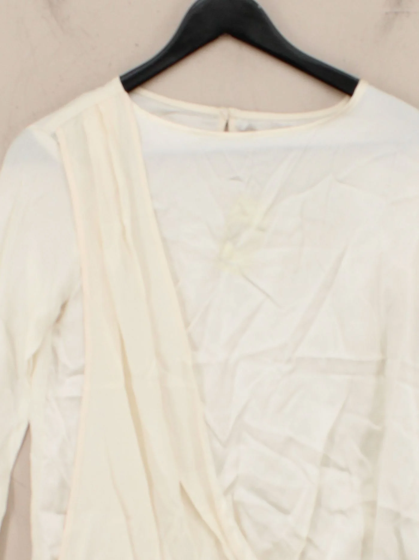 Frame Women's Blouse S Cream 100% Silk Long Sleeve Round Neck Basic - Image 3