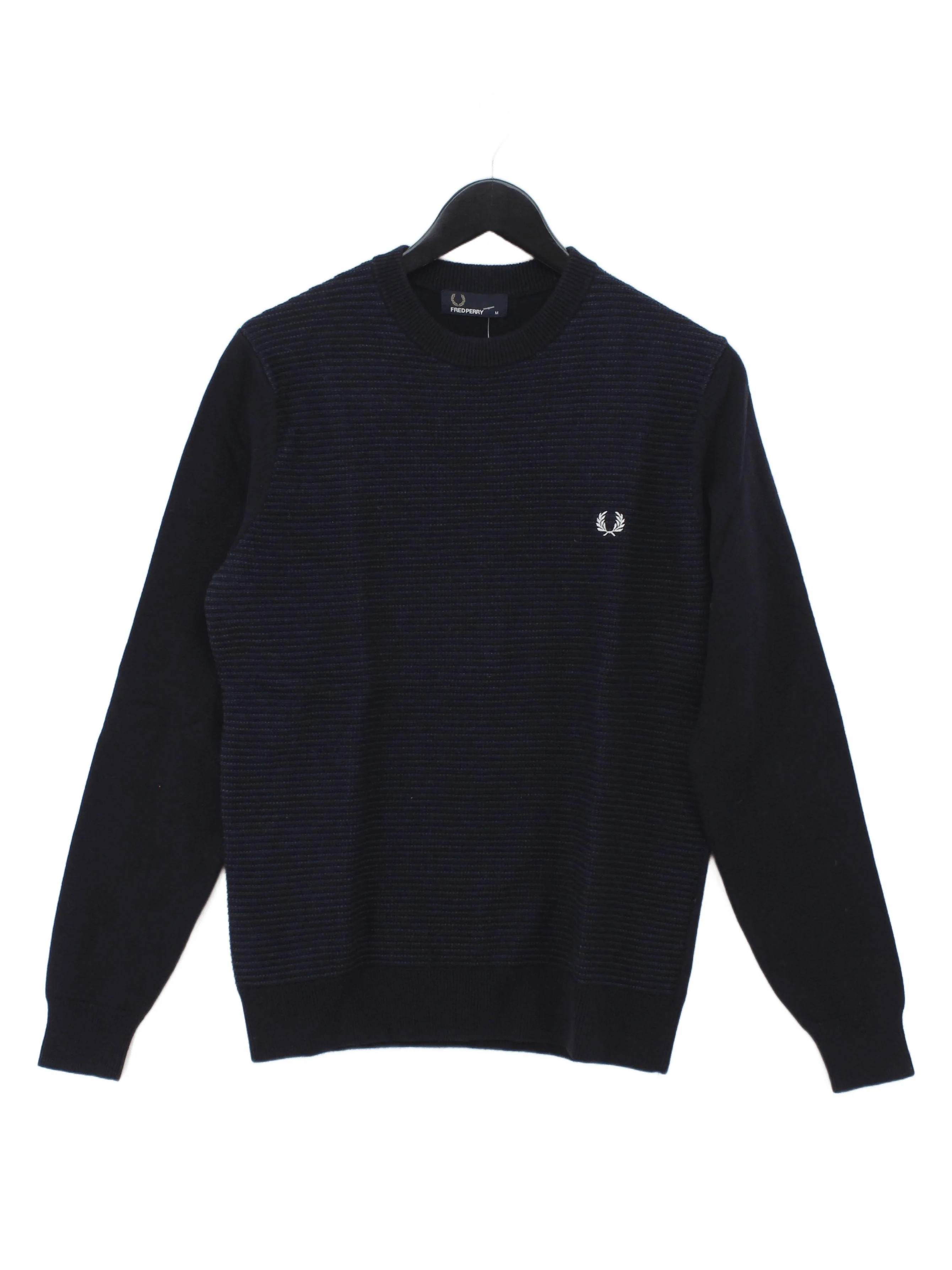 Fred Perry Men's Jumper M Blue Wool with Cotton Crew Neck Pullover