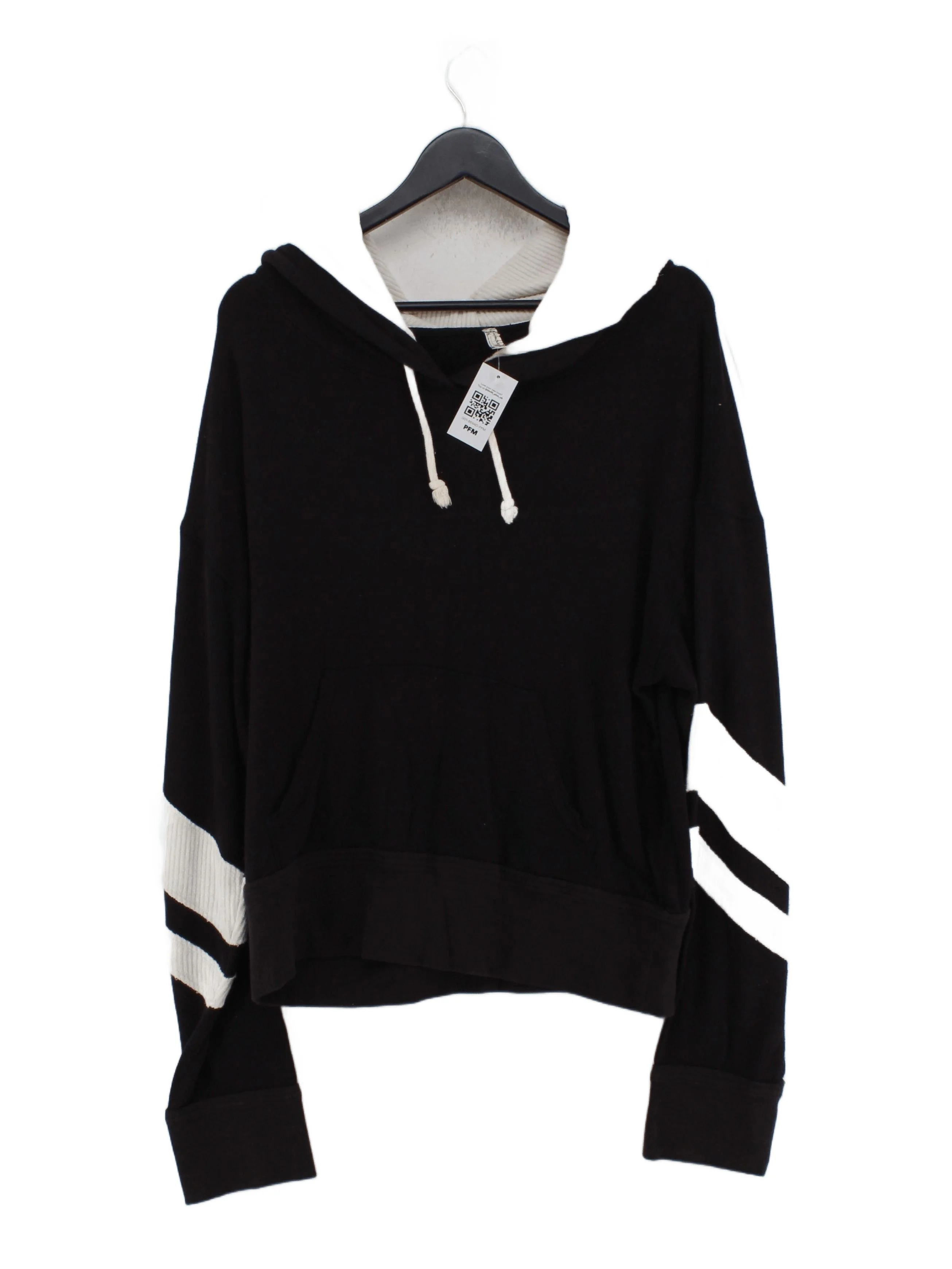 Free People Women's Hoodie L Black Polyester with Rayon, Spandex Pullover