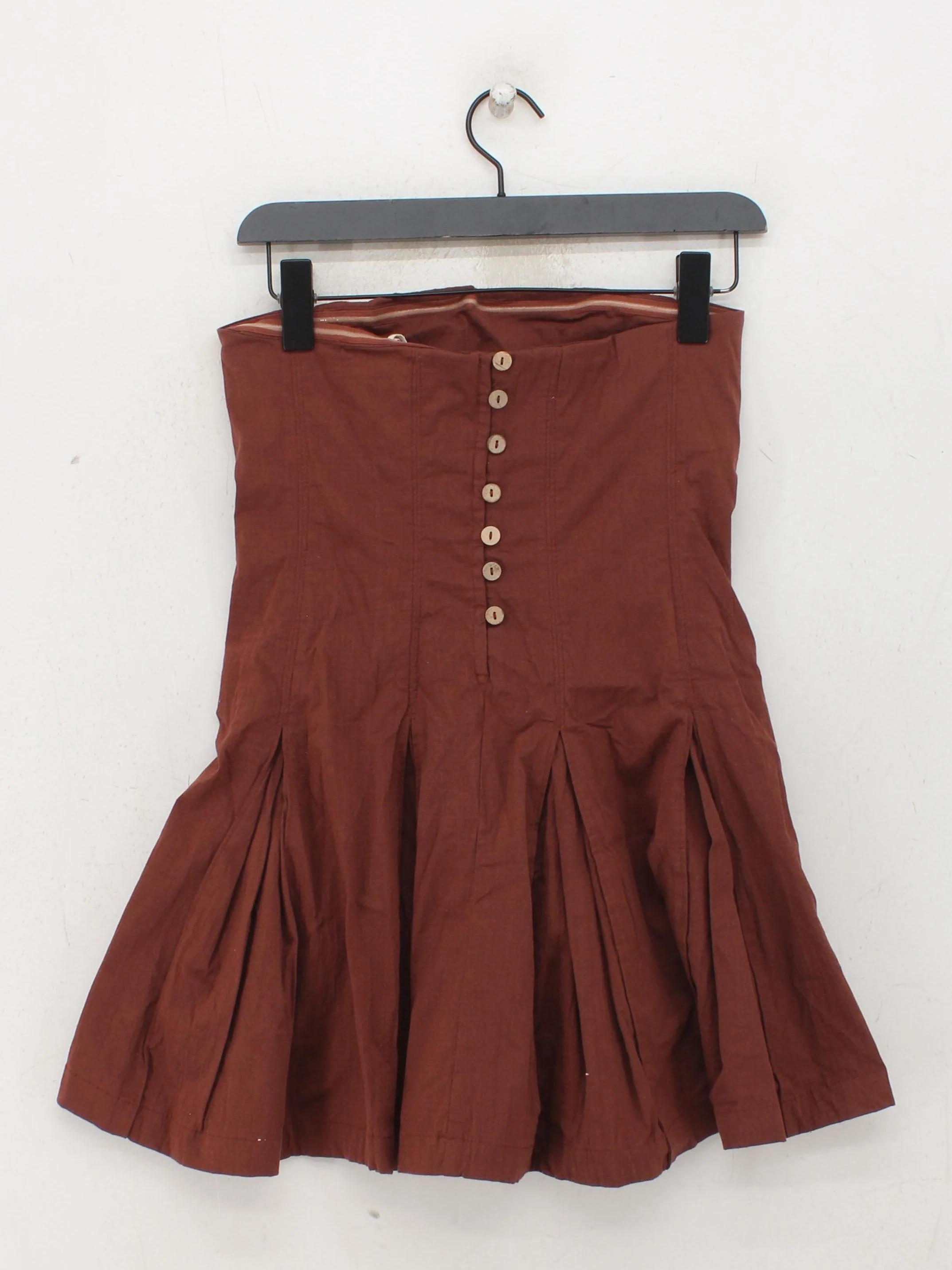 Free People Women's Mini Skirt S Brown Cotton with Elastane Short Mini - Image 2