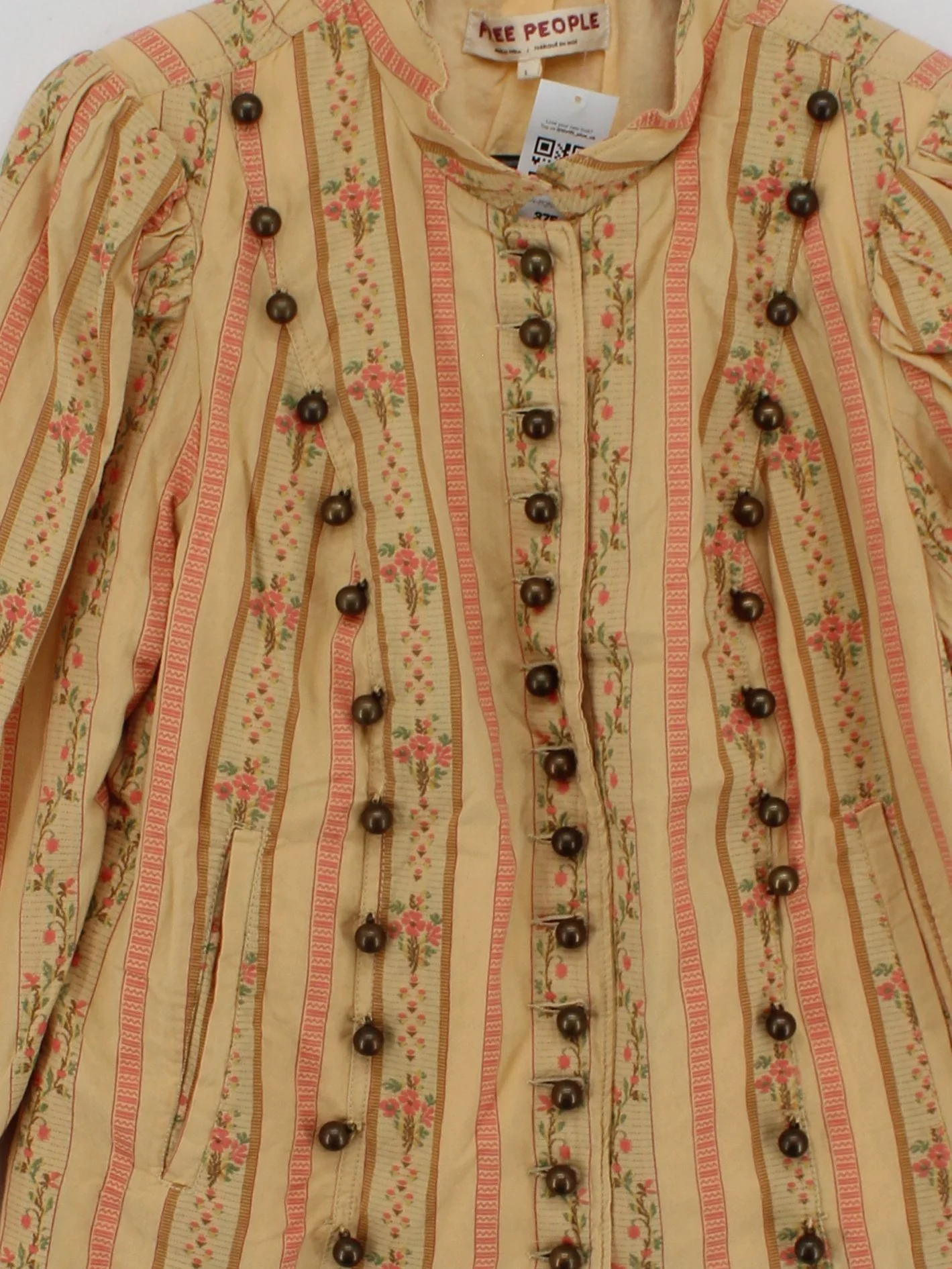 Free People Women's Top L Multi Striped 100% Cotton Long Sleeve Collared Basic - Image 3