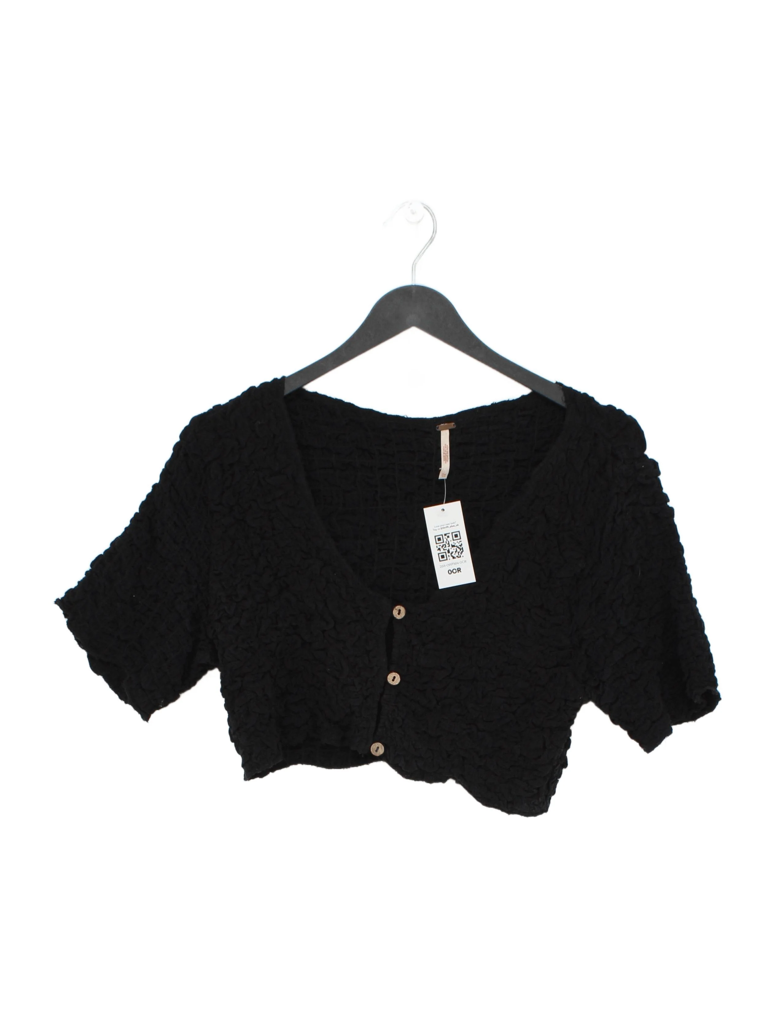 Free People Women's Top XS Black 100% Cotton Short Sleeve V-Neck Cropped