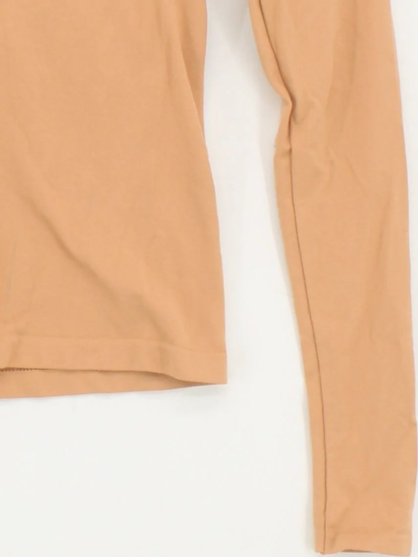 Free People Women's Top XS Tan Nylon with Spandex Long Sleeve Square Neck Basic - Image 4