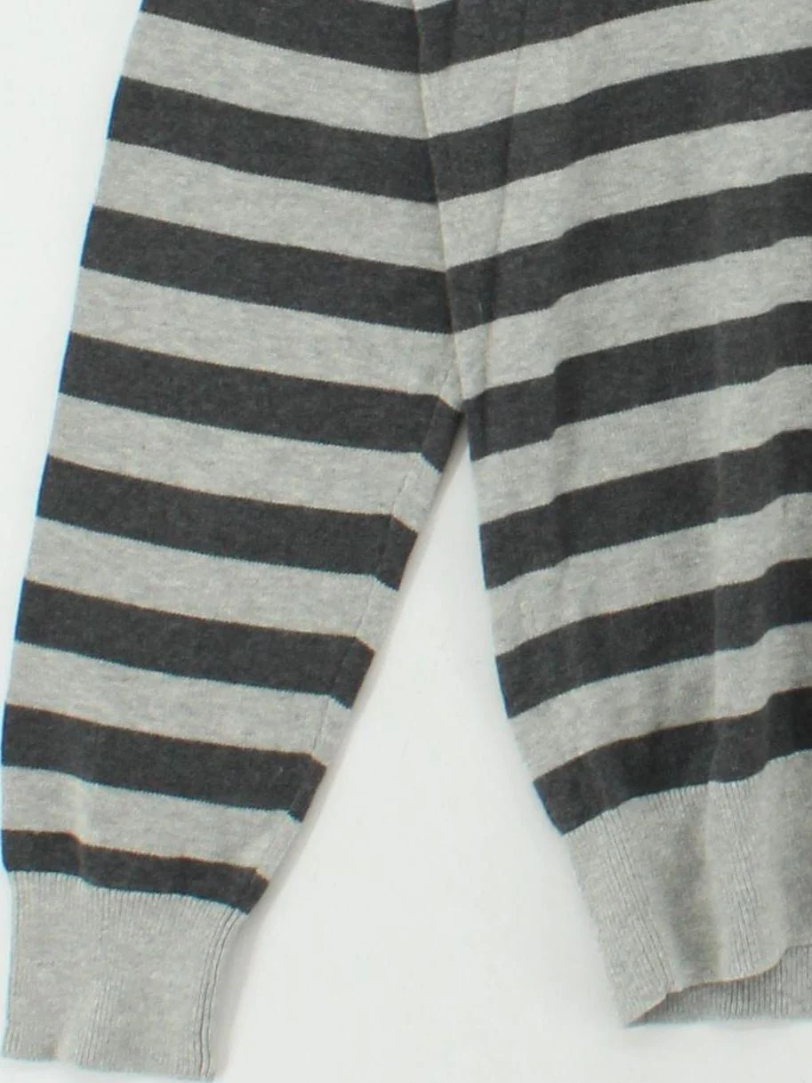 French Connection Men's Jumper M Grey Striped 100% Cotton Crew Neck Pullover - Image 4