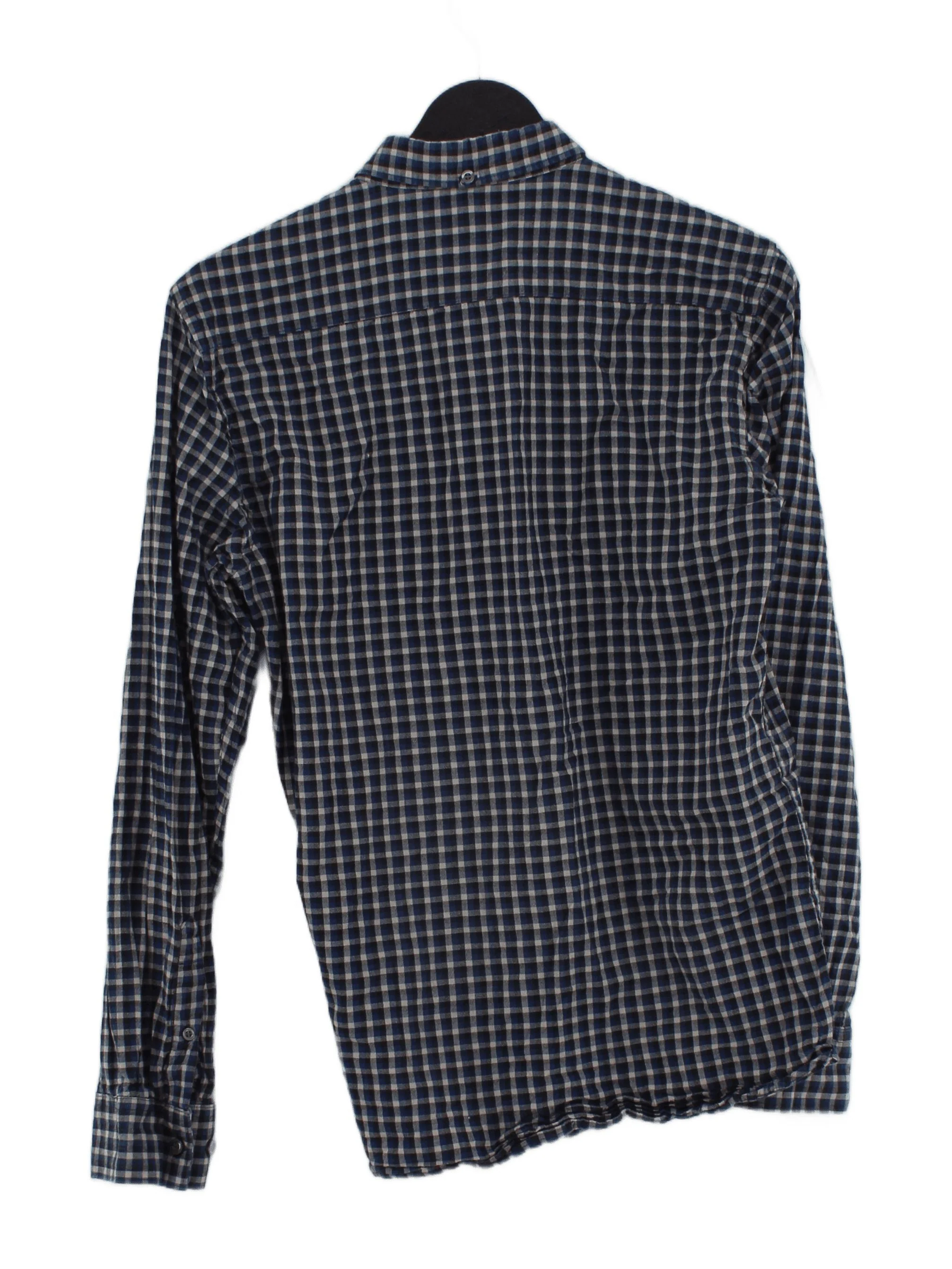 French Connection Men's Shirt M Blue Checkered 100% Cotton Basic