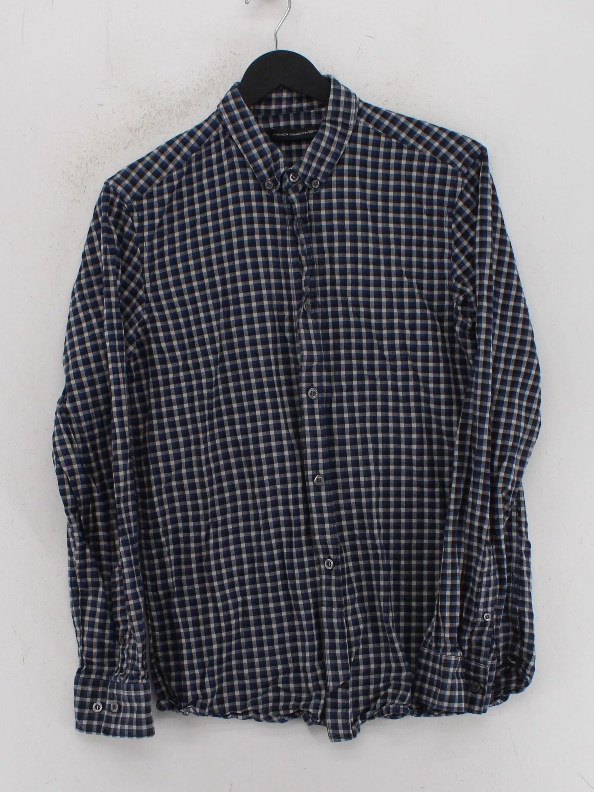 French Connection Men's Shirt M Blue Checkered 100% Cotton Basic - Image 2