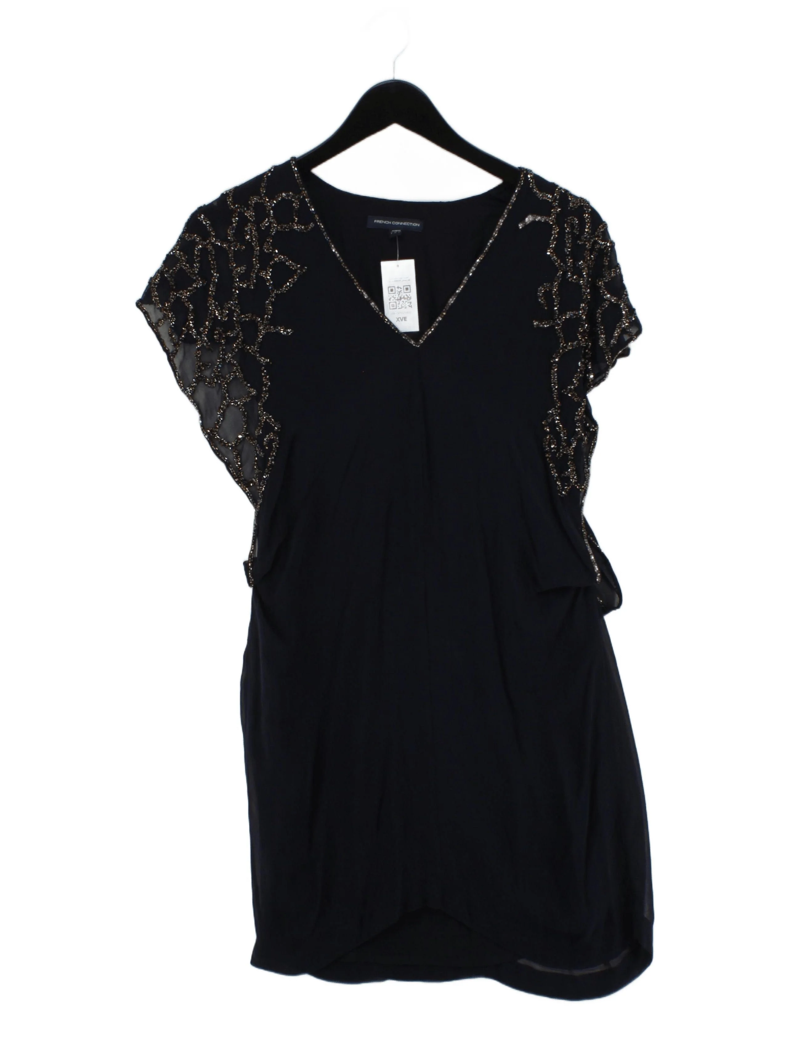 French Connection Women's Top UK 8 Black Silk with Viscose Tunic