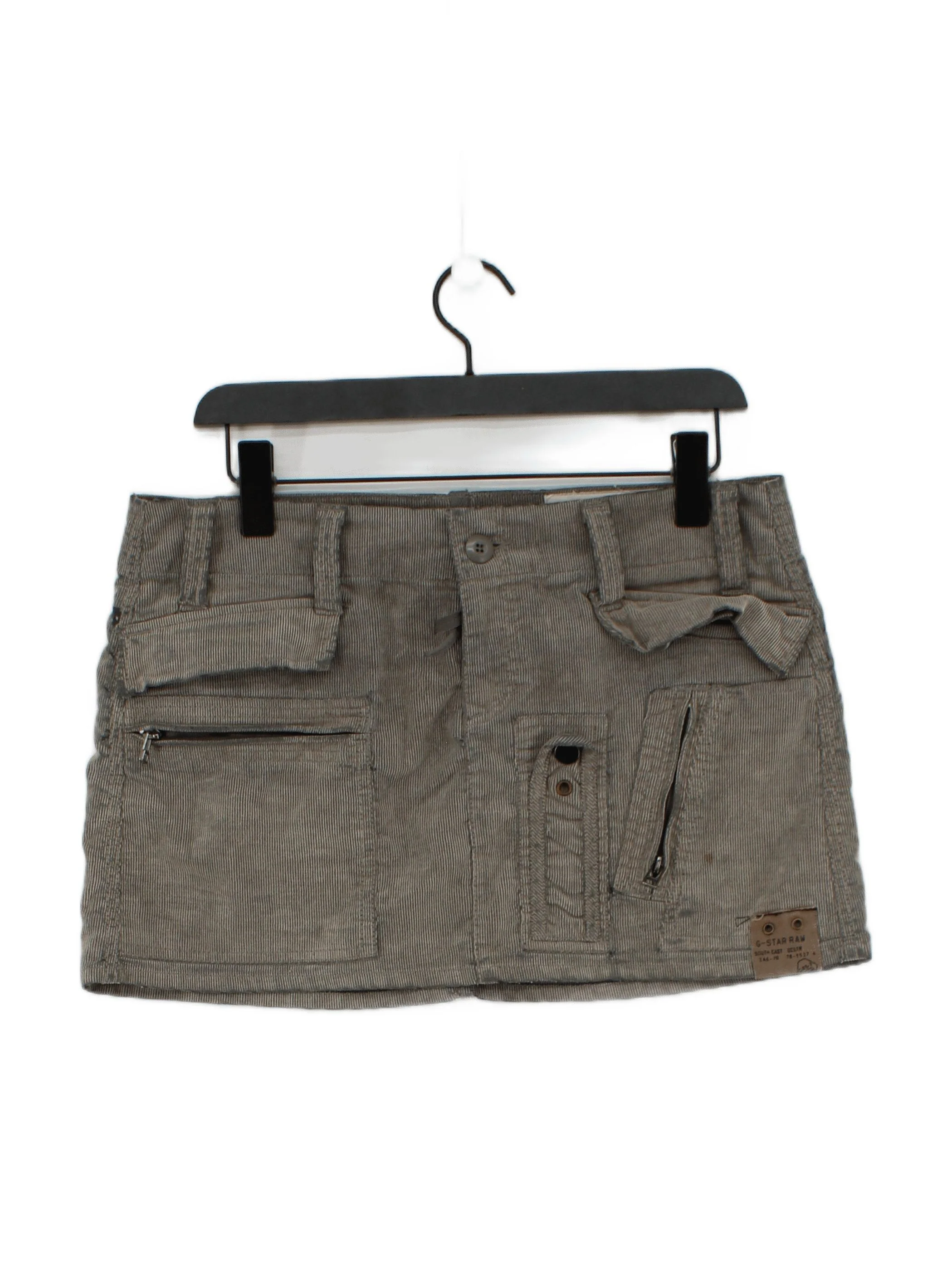 G-Star Raw Women's Mini Skirt M Grey Striped Cotton with Polyester Short Mini