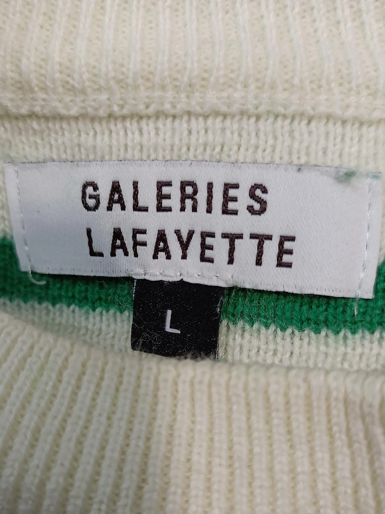 Galeries Lafayette Women's Jumper L Cream Cotton with Wool Pullover - Image 6