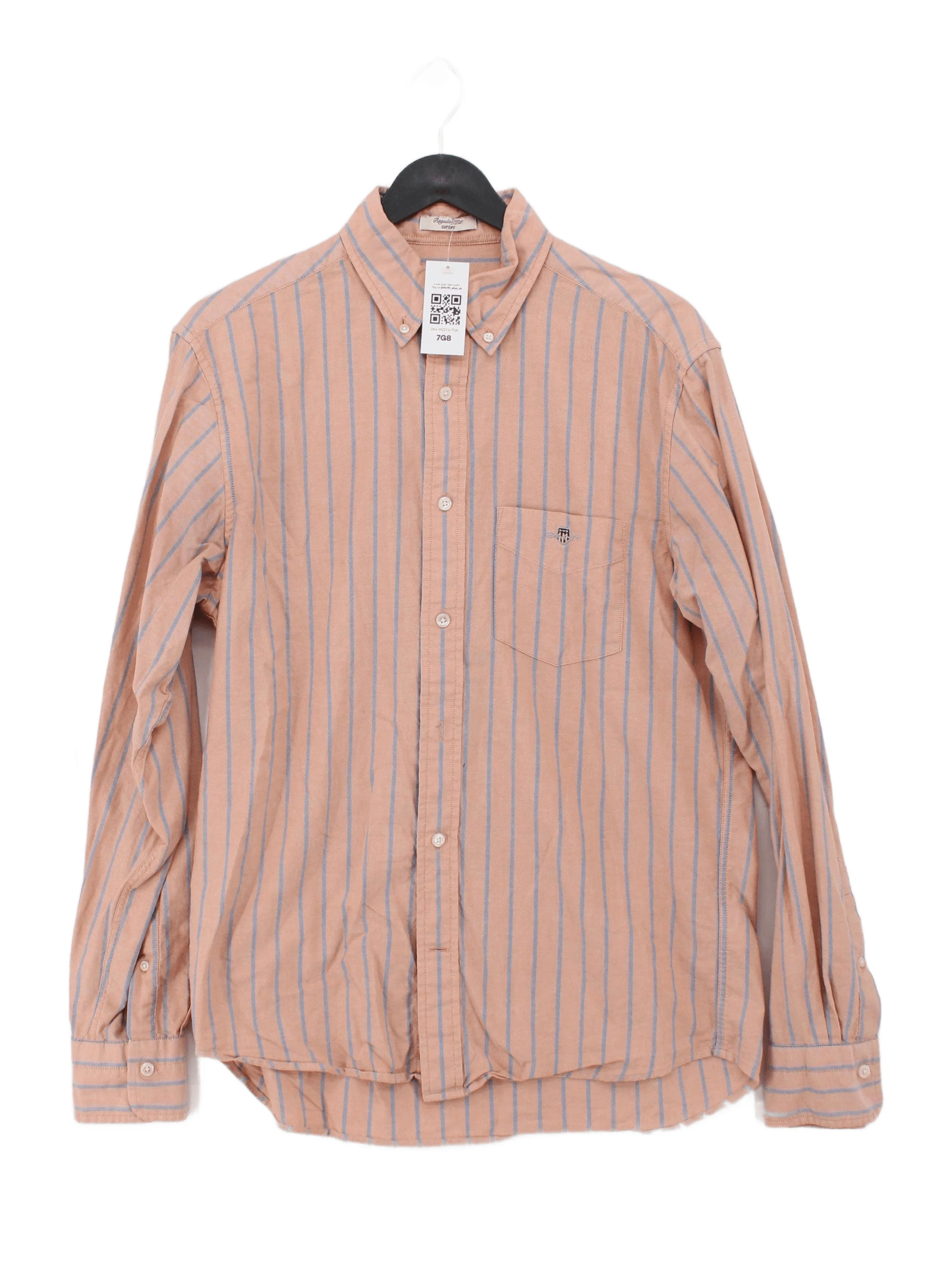 Gant Men's Shirt M Orange Striped 100% Cotton Basic